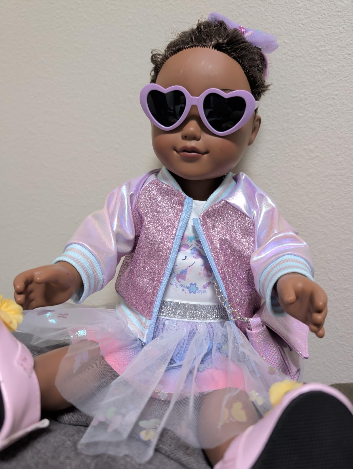 American 18 Inch Doll Makeup Accessories and Clothes Set Includes 18 Inch Doll Clothes and Shoes Bag Makeup Brush Set Foldable Haircomb Eyeshadow Lipstick Bow Hair Clip Sunglasses Hair Rope customer photo 1