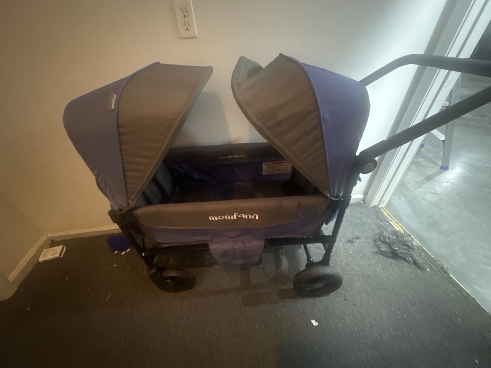 MOMFANN Stroller Wagon for 2 Kids,Foldable Wagon Stroller with Detachable Canopy, All-Terrain Wagon for Kids, Adjustable Push/Pull Handle, Wagon for 2 Seater Parent Organizer, Lavender Blue customer photo 2