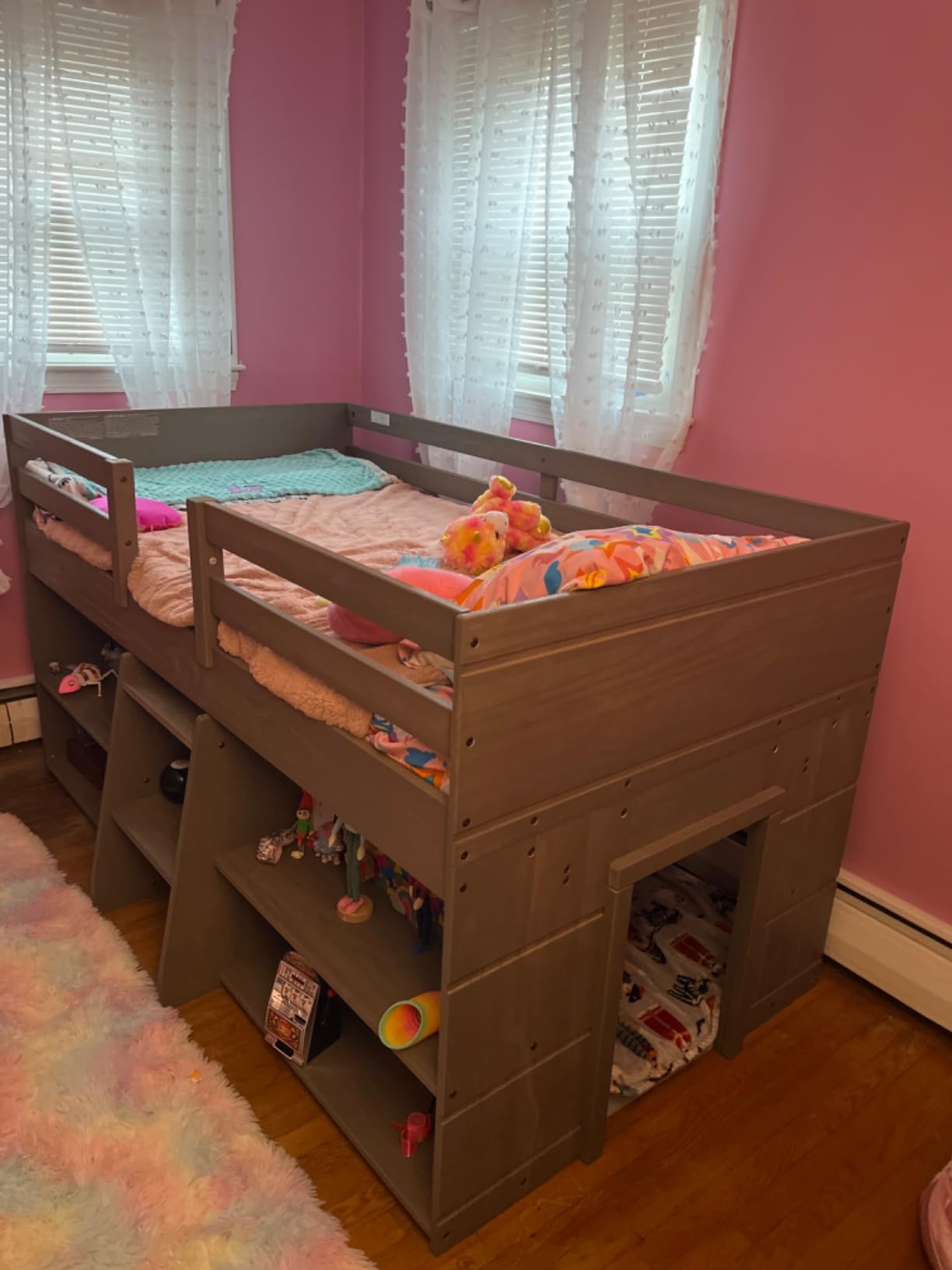 Max & Lily Modern Farmhouse Low Loft Bed (Twin), with Slide, White Wash customer photo 1