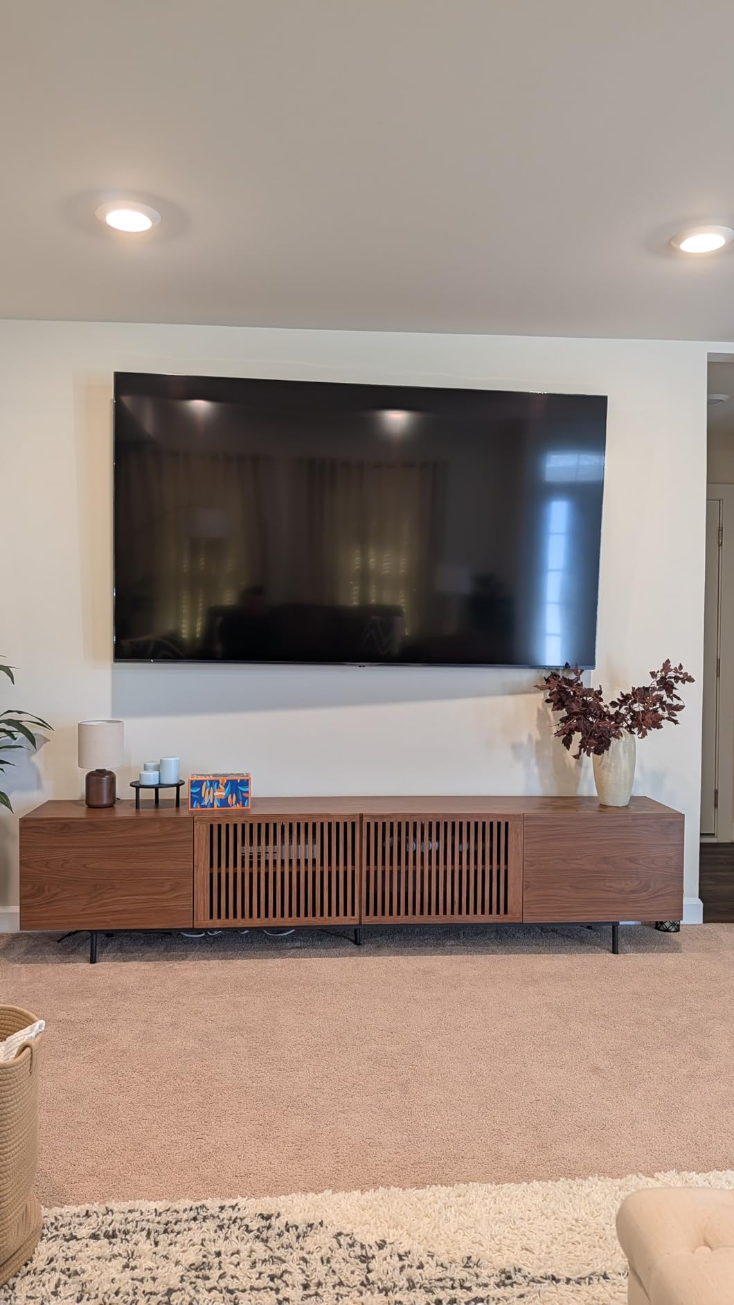 Mid Century Modern TV Stand with 4 Doors, 94.48 Inch Wide Entertainment Center TV Console for Living Room Bedroom, Media Console TV Cabinet with Storage Walnut customer photo 2