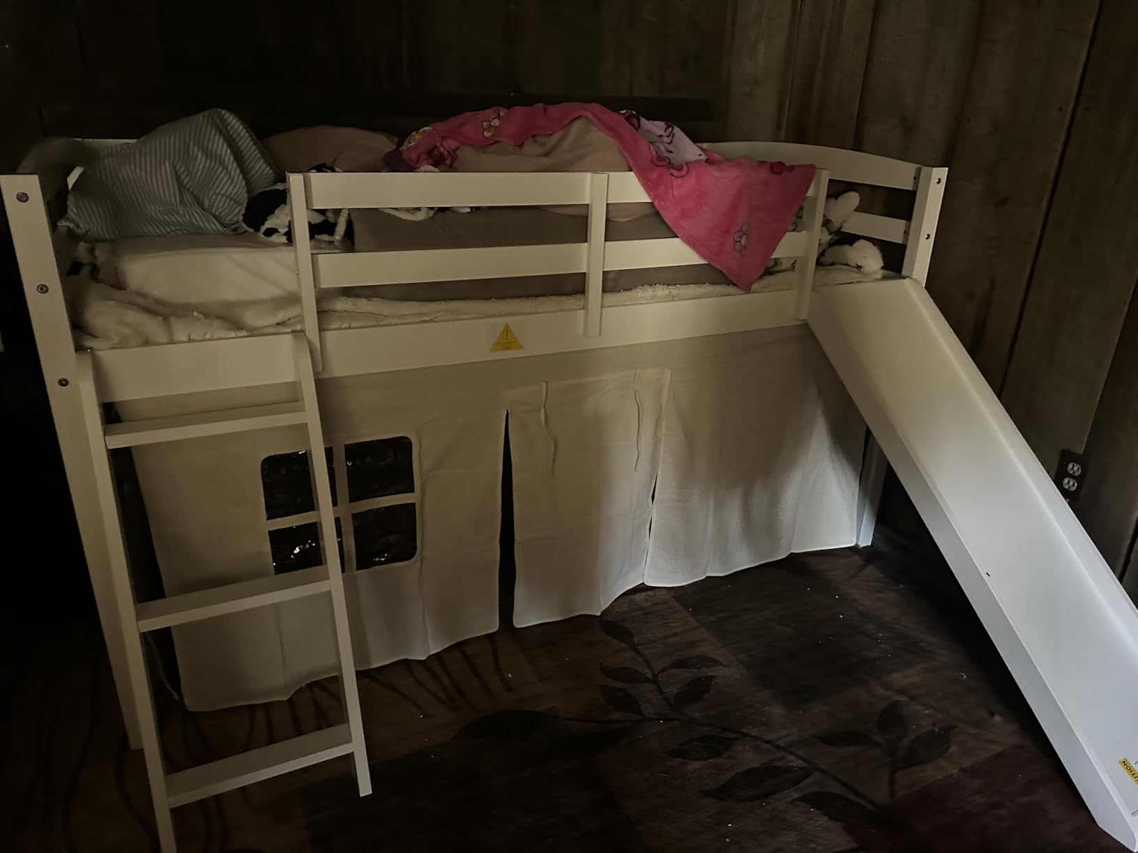 Spirich Kids Loft Bed with Slide and Ladder, Solid Wood Twin Loft Bed Frames with Curtains, Low Loft Bed with Bed Tent, No Box Spring Needed, White customer photo 1