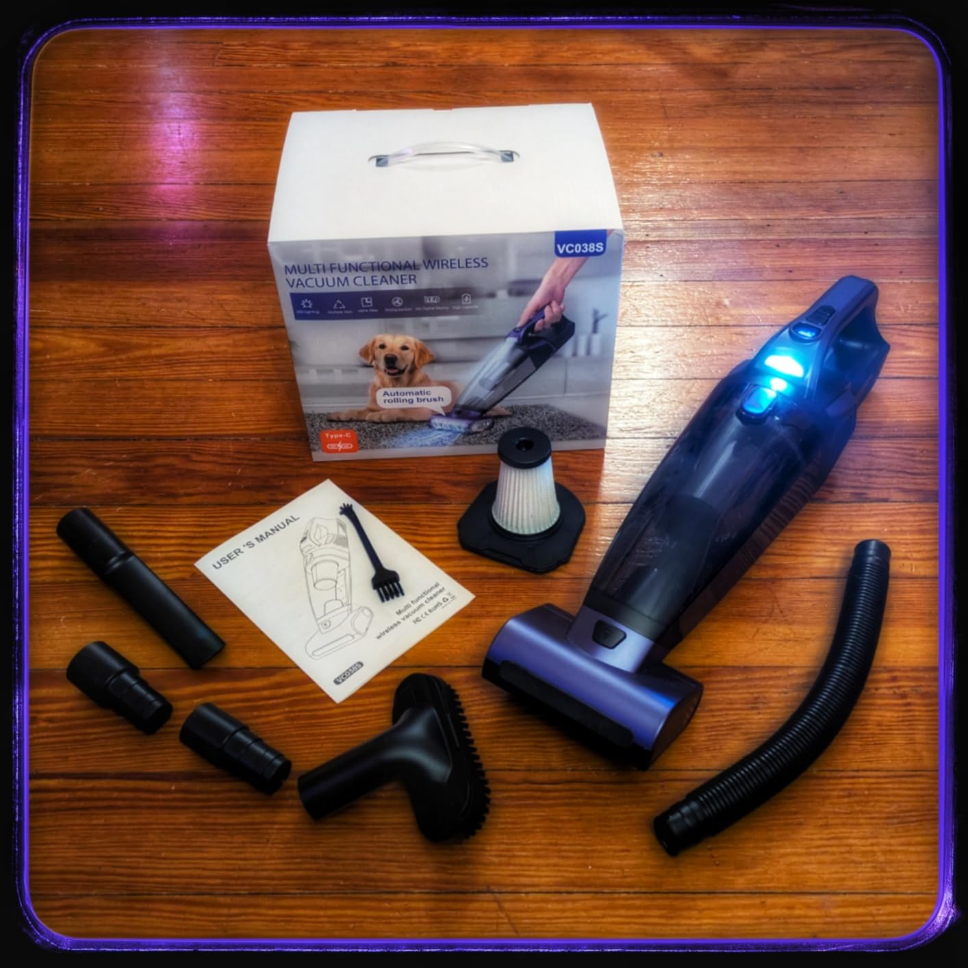 Pet Hair Handheld Vacuum Cordless: 20000PA High Power Car Vacuum with Motorized Brush and LED Light, Rechargeable Hand Held Vacuum Cleaner with Reusable Filter for Car, Home, Office & Pet, Purple customer photo 1