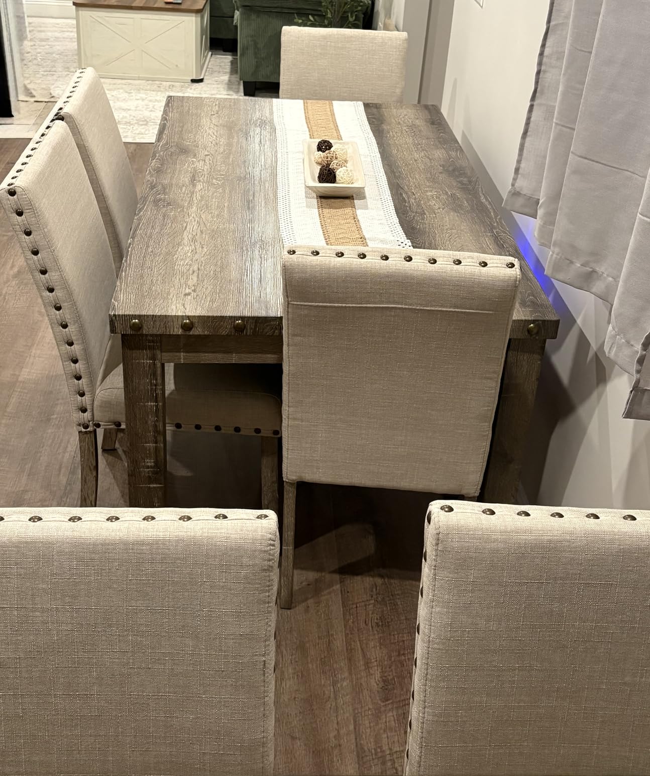 Morden Fort Rustic Dining Table Set for 6, Farmhouse Kitchen Dining Chairs for 6, Charming 60