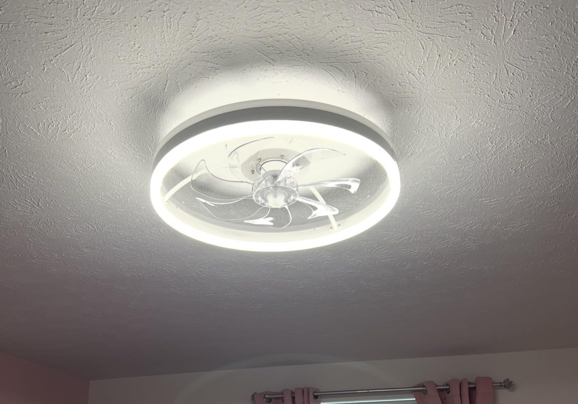 STERREN RGB Ceiling Fans with Lights, 20'' Smart LED Ceiling Fan with Remote/APP Control, Modern Low Profile Bladeless Chandelier Fan, Dimmable White Fandelier for Bedroom, Living Room, Kitchen customer photo 2