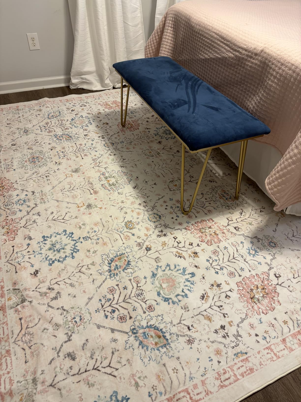 Lahome Flavie Soft Nursery Rug, Washable Area Rugs 5x7 for Cozy Kids Room, Lightweight Boho Carpet for Dorm with Non Slip Backing, Easy Care Floral Carpets for Bedroom Living Room, Beige customer photo 1