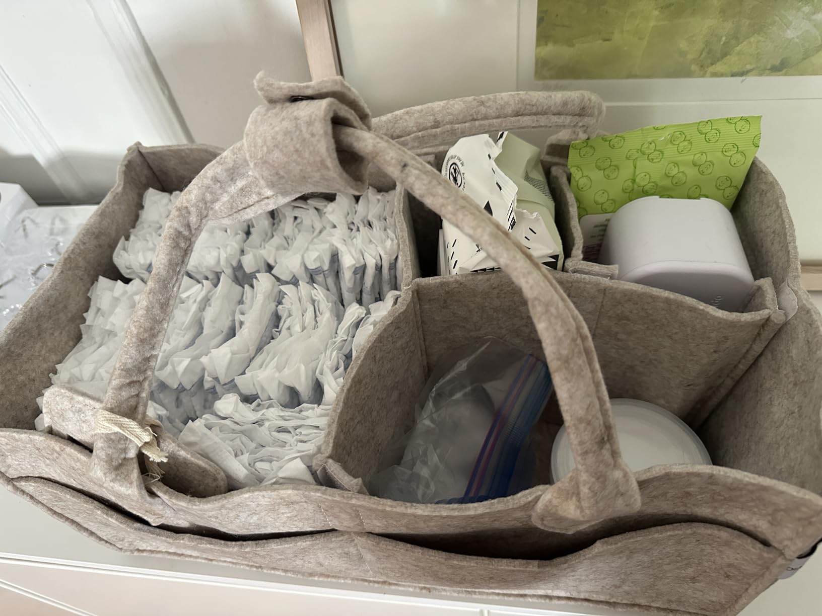 GEMII Diaper Caddy Organizer-Large Baby Caddy Organizer with Handle, Newborn Registry Essentials, Baby Shower Basket Gifts for Boys or Girls (Oatmeal, Large) customer photo 2