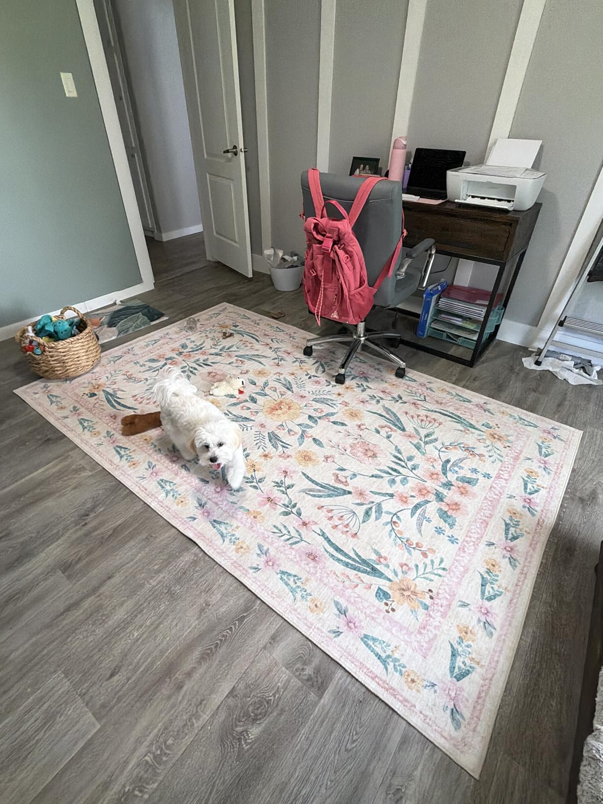 5x7 Pink Floral Nursery Rug,Pink Rugs for Bedroom Girls,Machine Washable Non Slip Soft Faux Wool Carpet,Cute Boho Indoor Area Rugs for Kids Room or Playroom customer photo 1