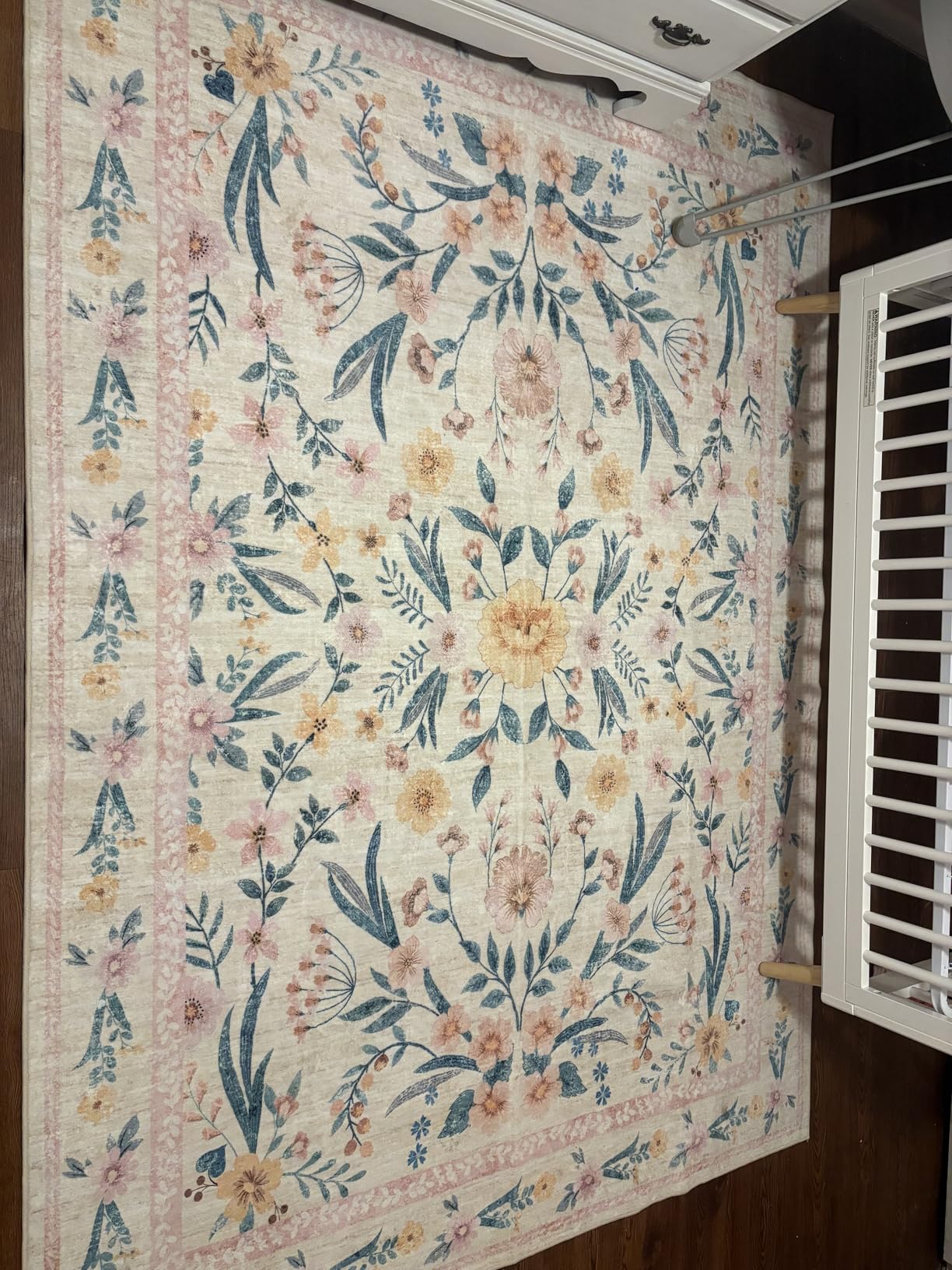 5x7 Pink Floral Nursery Rug,Pink Rugs for Bedroom Girls,Machine Washable Non Slip Soft Faux Wool Carpet,Cute Boho Indoor Area Rugs for Kids Room or Playroom customer photo 2