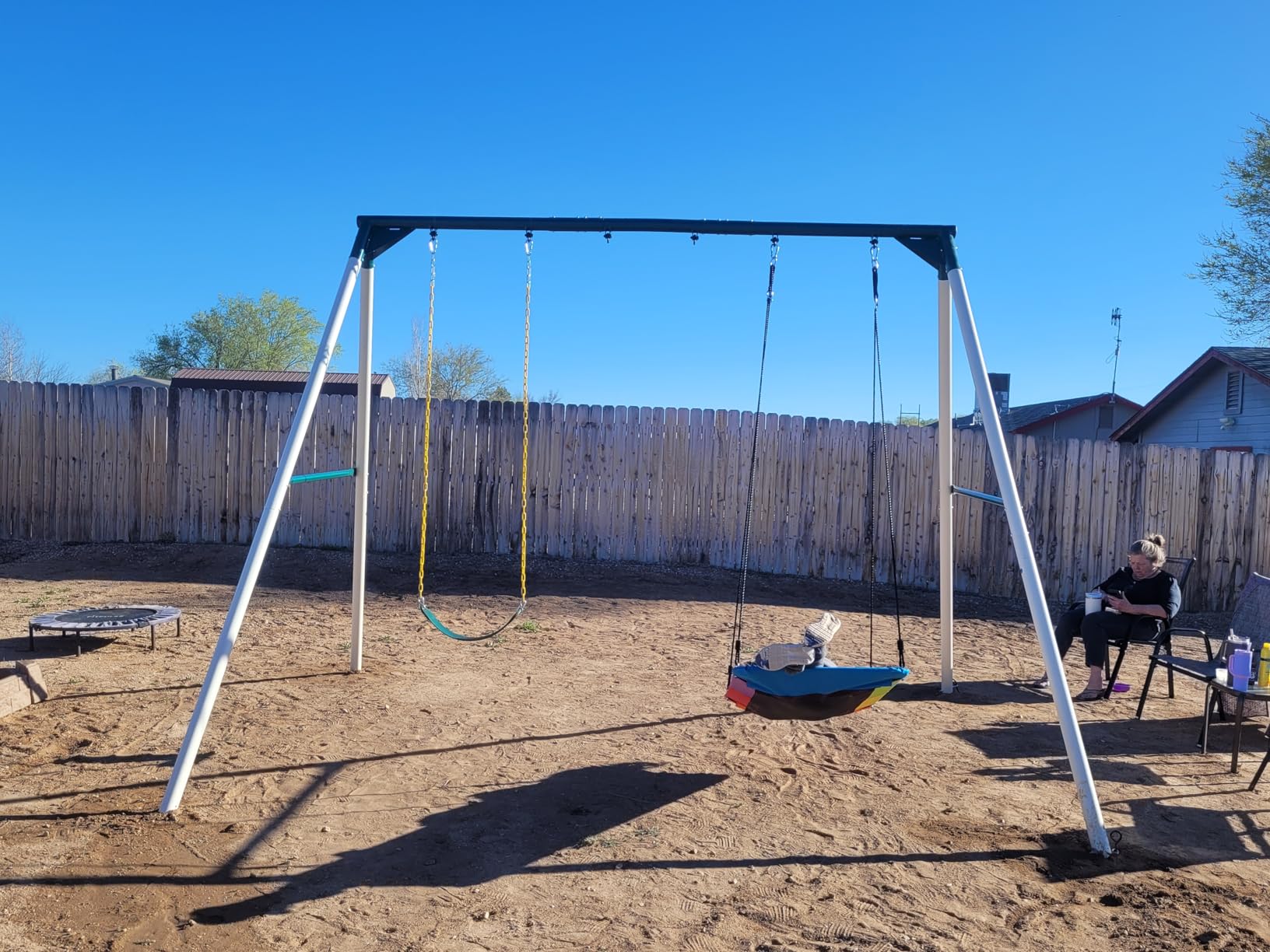 Hapfan 9.5' Tall Swing Sets for Backyard with Platform Swing, Heavy Duty Metal Swingset Outdoor for Kids with Trapeze Bar customer photo 1