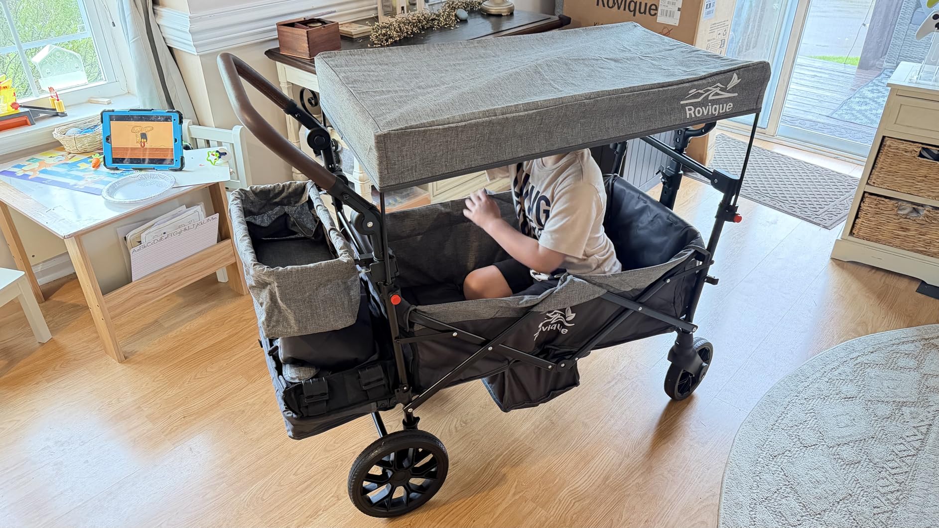 Wagon Stroller for 2 Kids, Premium Stroller Wagon for Kids with Removable Canopy, Safety Harness, Adjustable Handlebar & Storage Organizer, All-Terrain Foldable Baby Wagon for Outdoors customer photo 1