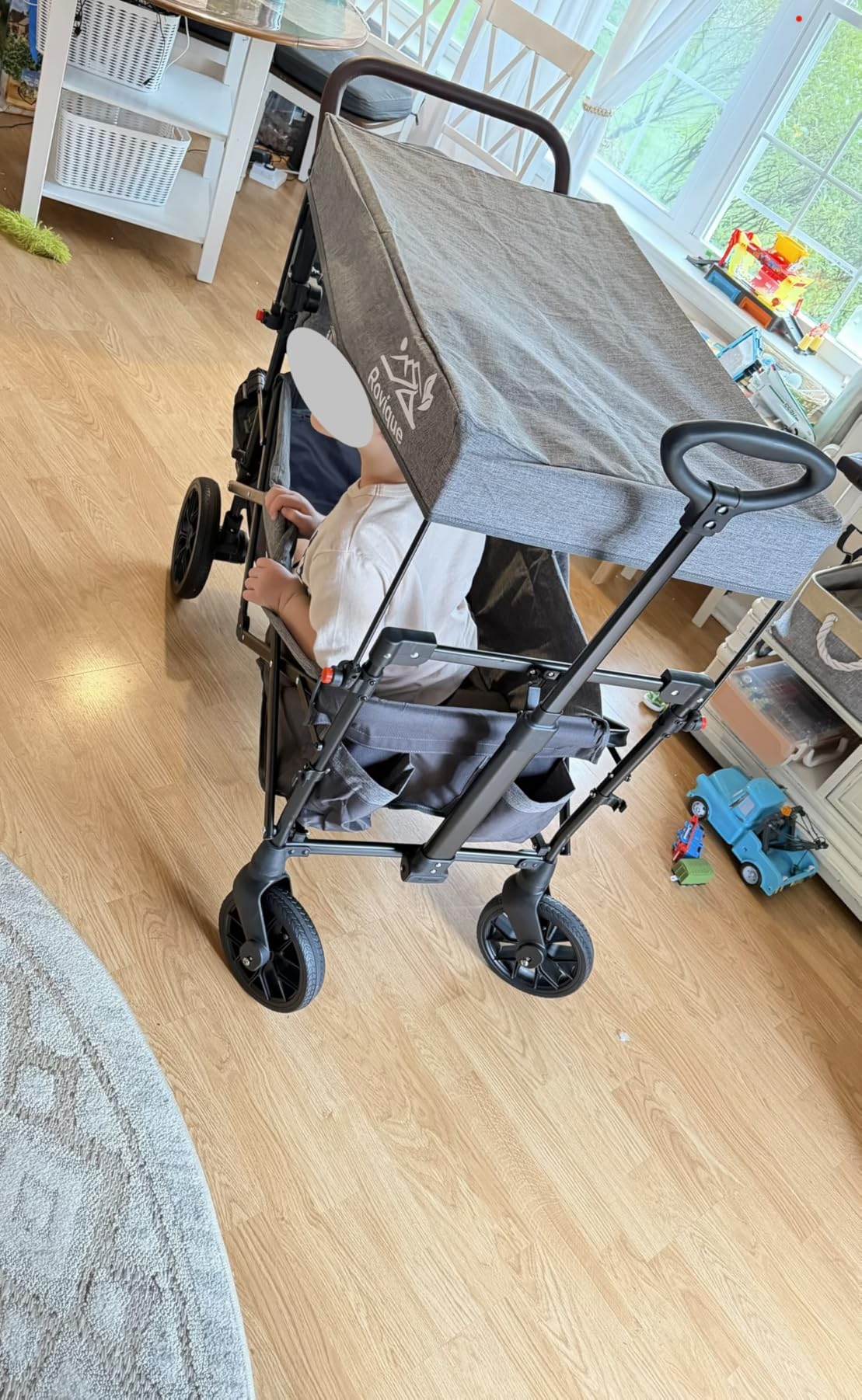Wagon Stroller for 2 Kids, Premium Stroller Wagon for Kids with Removable Canopy, Safety Harness, Adjustable Handlebar & Storage Organizer, All-Terrain Foldable Baby Wagon for Outdoors customer photo 2