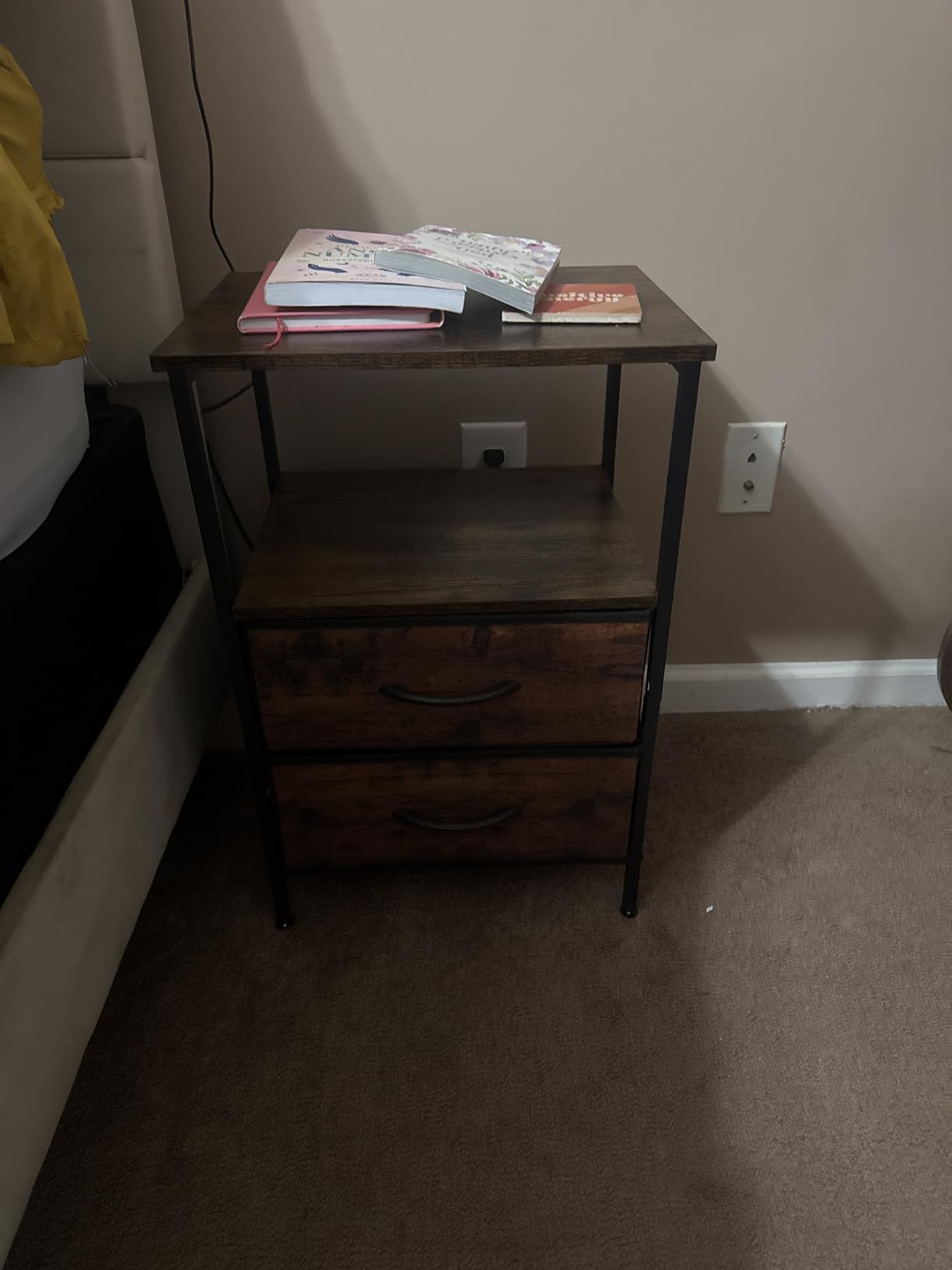 Huuger Night Stand Set 2, Nightstand with 2 Drawers, Bed Side Table with Open Shelf, Wooden Top, End Table, Fabric Drawer, for Bedroom, Rustic Brown customer photo 1