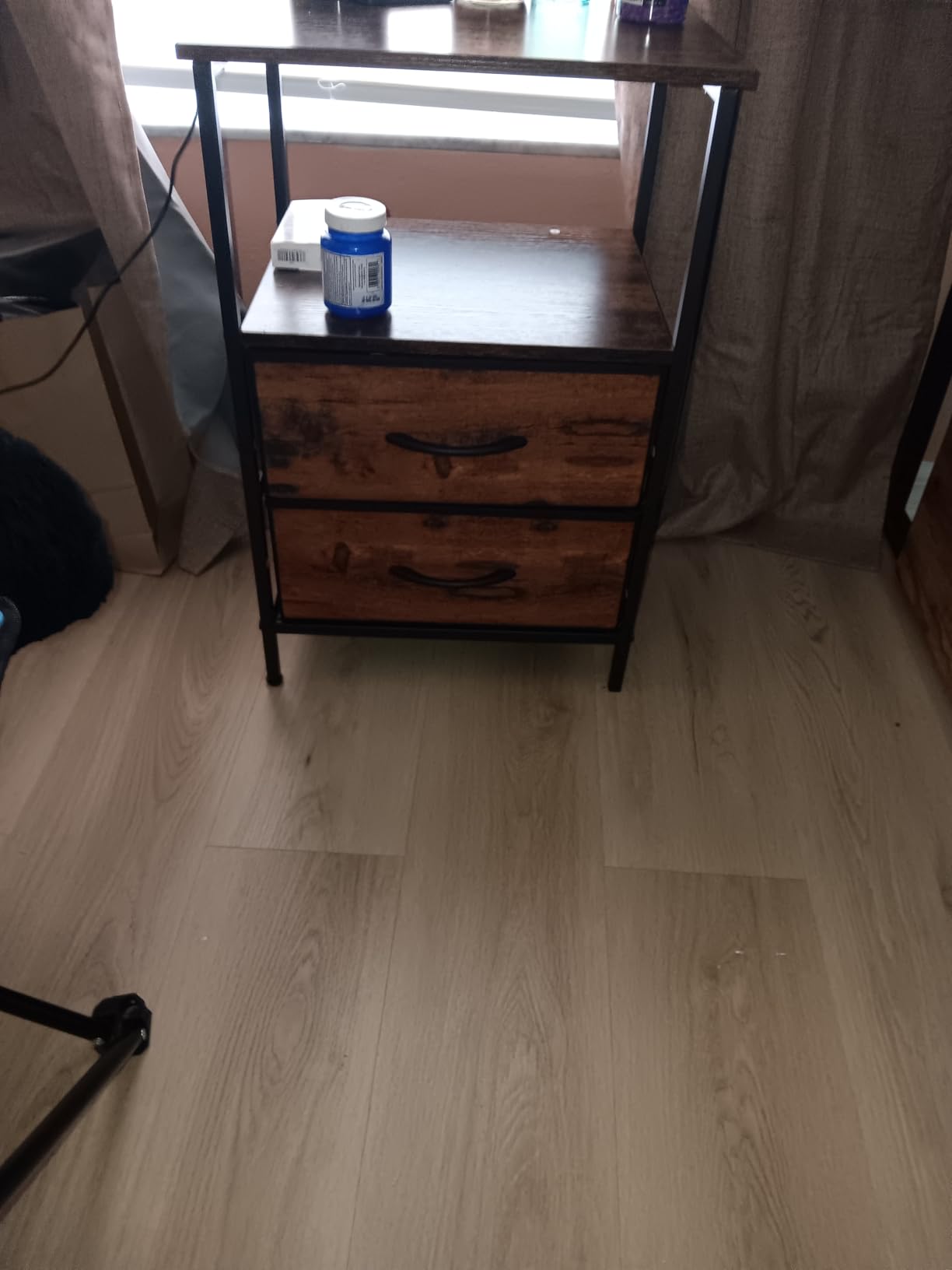 Huuger Night Stand Set 2, Nightstand with 2 Drawers, Bed Side Table with Open Shelf, Wooden Top, End Table, Fabric Drawer, for Bedroom, Rustic Brown customer photo 2