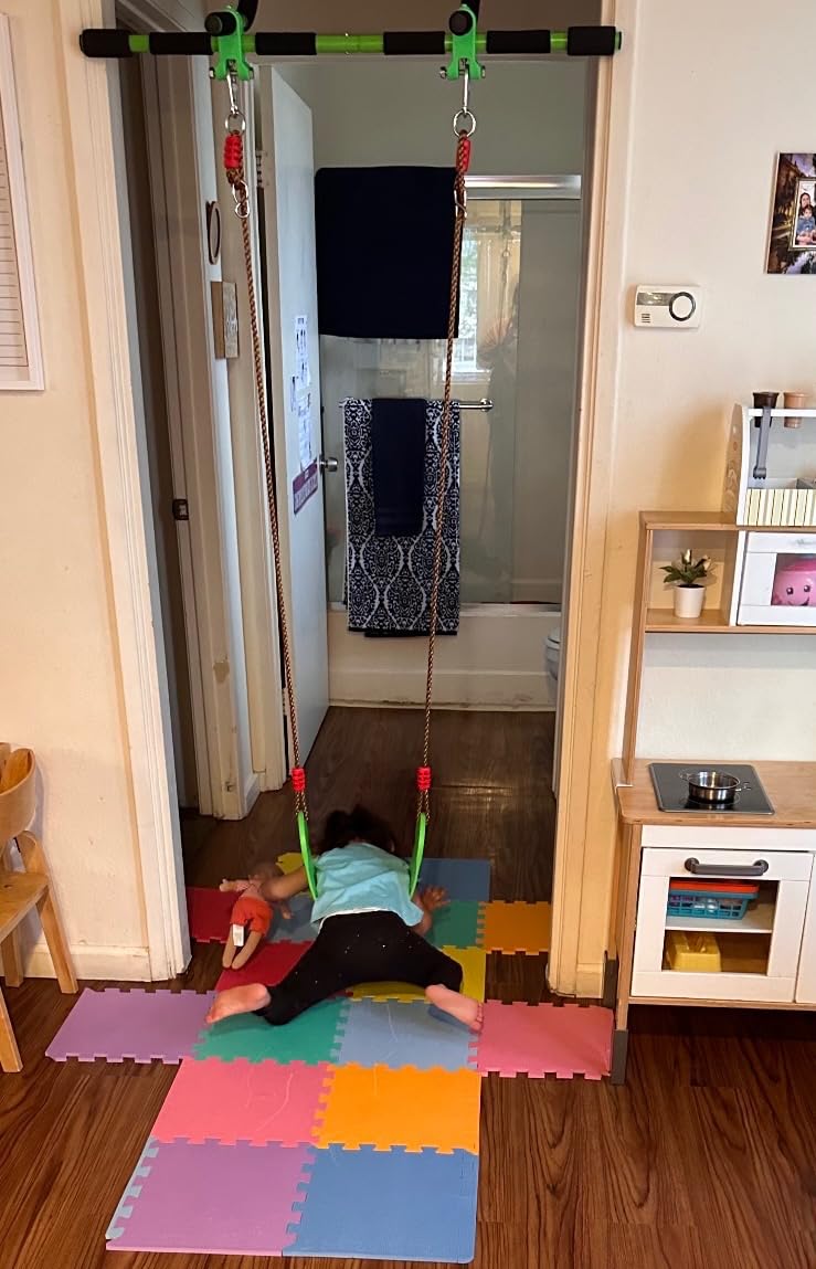 Doorway Swing Mount for Kids & Door Pull Up Bar for Adults, Indoor Kid Swing with 4 Accessories, Multi-Function Doorway Gym, Fits Door Frame 24.41-30.51'' W x 3.94-6.69'' Thickness (Orange) customer photo 2