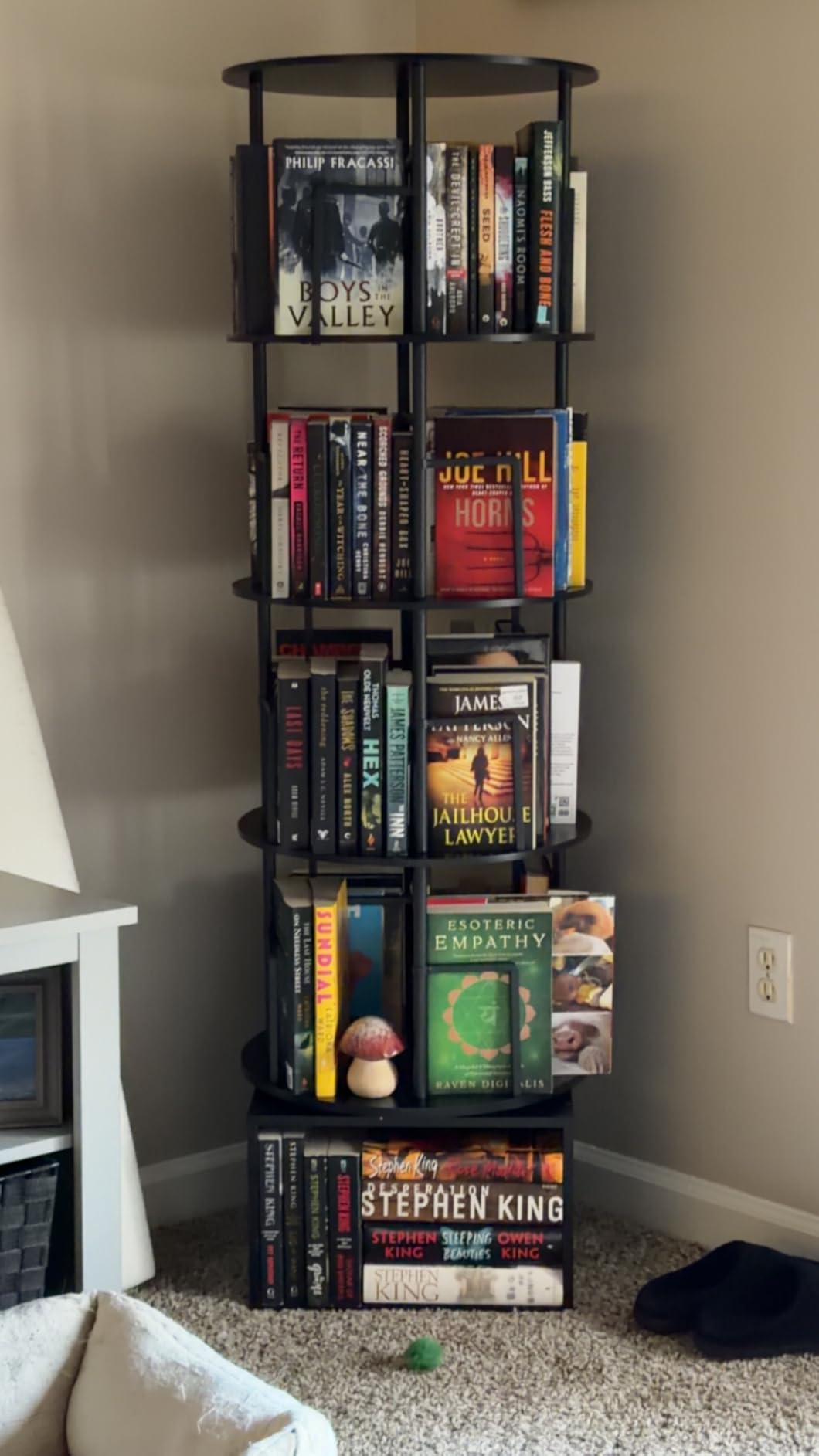 Kalrin 5 Tier Rotating Bookshelf with Extra Storage Cabinet, 360 Spinning Corner Bookshelf, Floor Standing Bookcase for Kids & Adult, Narrow Book Shelf for Bedroom Living Room, Pure Black customer photo 1