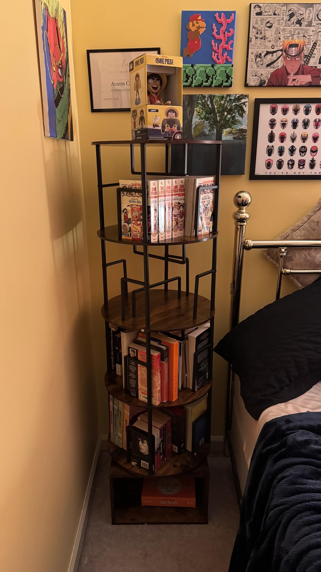 Kalrin 5 Tier Rotating Bookshelf with Extra Storage Cabinet, 360 Spinning Corner Bookshelf, Floor Standing Bookcase for Kids & Adult, Narrow Book Shelf for Bedroom Living Room, Pure Black customer photo 2