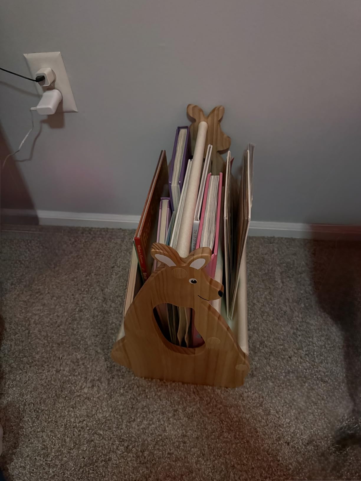 Double Sided Kids Bookshelf - 2 Tier Portable Toddler Bookshelf, Book Shelf for Kids Rooms & Playroom, Cute Kangaroo Design Wooden Montessori Baby Bookshelf,Toddler Book Display Shelve,Nature customer photo 2