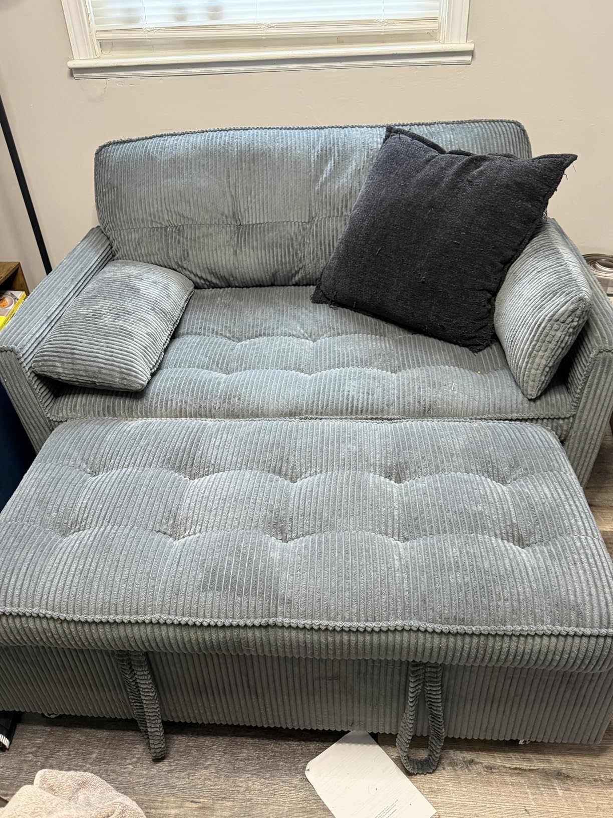 Sleeper Sofa Bed, 54'' Convertible Pull Out Couch with Small Table, USB Port, Side Pockets, Corduroy Fabric, Adjustable Backrest for Apartment, Office, Bedroom, Guest Room (Darkgray) customer photo 1