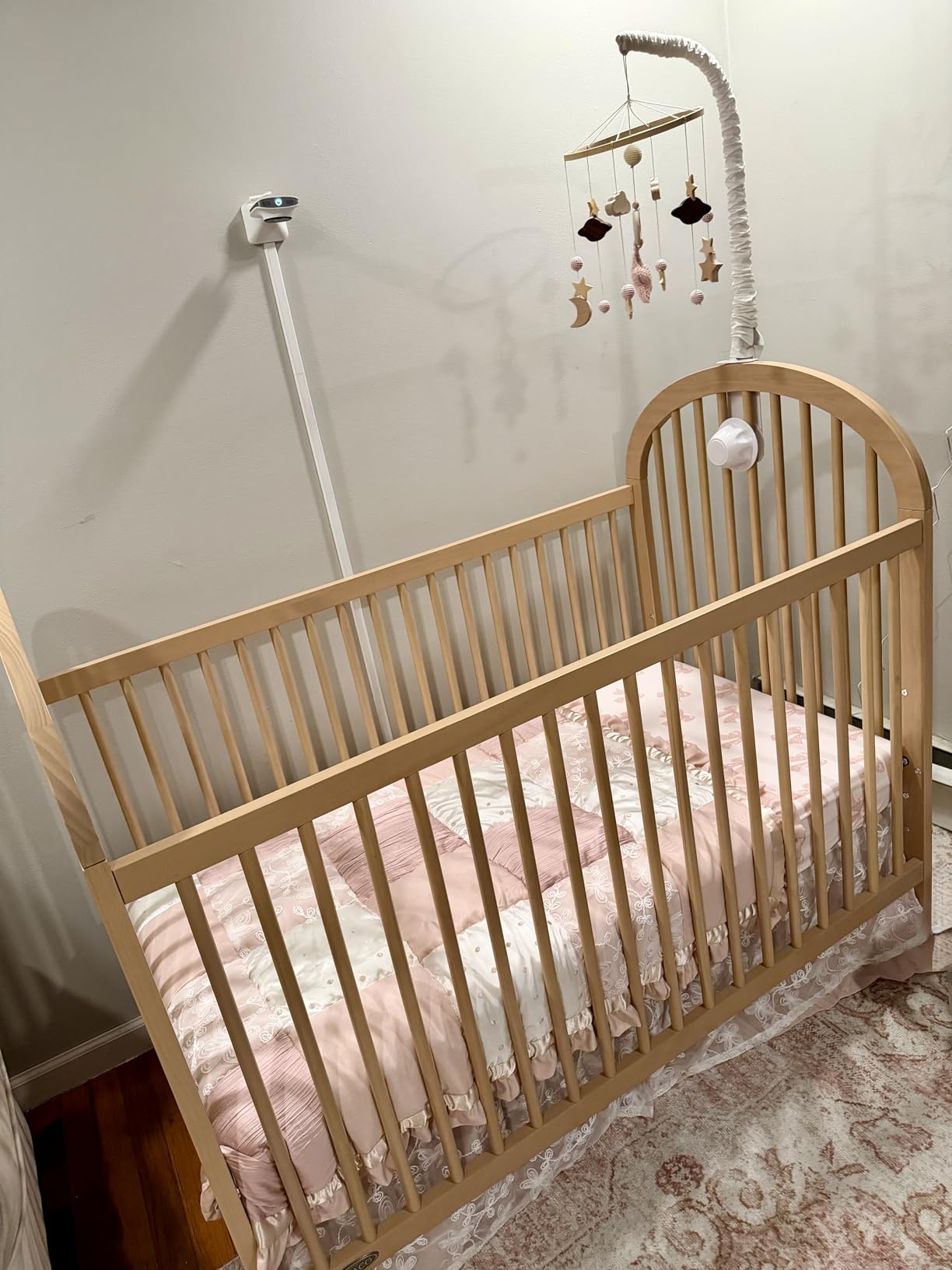 The Peanutshell 3 Piece Baby Crib Bedding Set for Girls - Cotton Fitted Crib Sheet, Layered Dust Ruffle, Comforter, Newborn, Infant & Toddler Vintage Nursery Bed Set Decor, Pink, Gold, Floral - Grace customer photo 2
