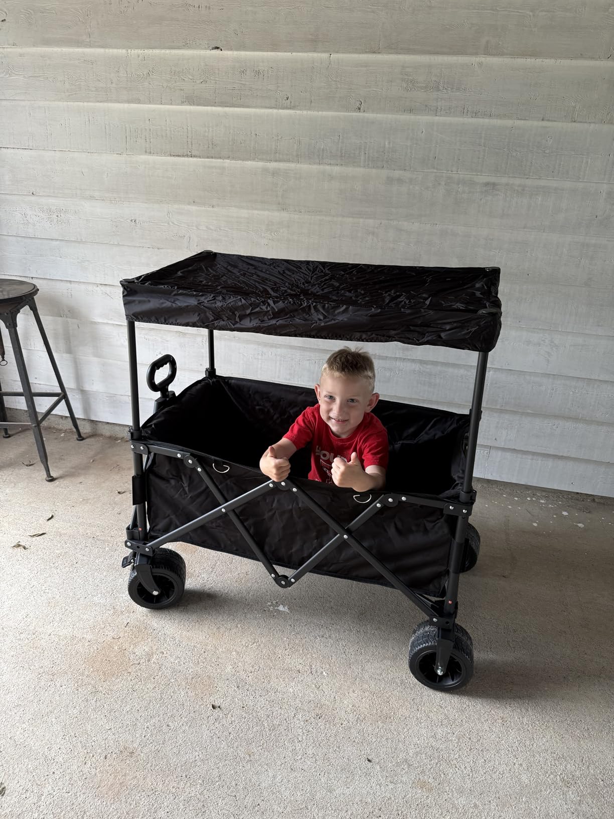 SUNNYFEEL 3 in 1 Collapsible Wagon with Canopy 230L Capacity, 220LBS Foldable Wagon Cart with Removable Canopy Shade, with All-Terrain PVC Wheels for Camping, Sports, Garden, Fishing, Red customer photo 1