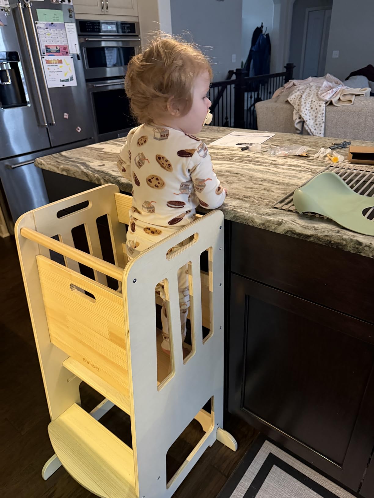 WINGYZ Toddler Tower - Anti-Tip Natural Wood Learning Stool Helper for Kids 18M-6Y, 150lb Capacity Kitchen Stool with 3-Height Adjustable Platform and Sliding Door Access, 20lb Portable Design, Wood customer photo 1