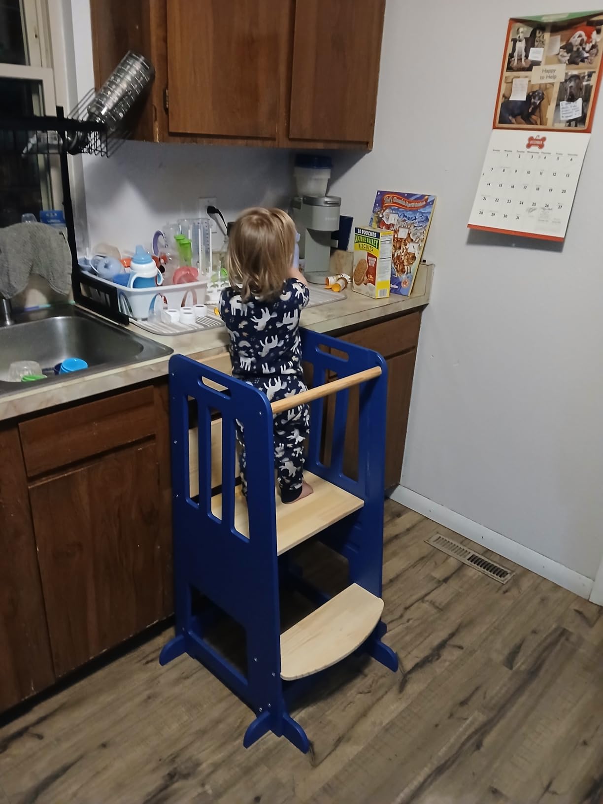 WINGYZ Toddler Tower - Anti-Tip Natural Wood Learning Stool Helper for Kids 18M-6Y, 150lb Capacity Kitchen Stool with 3-Height Adjustable Platform and Sliding Door Access, 20lb Portable Design, Wood customer photo 2