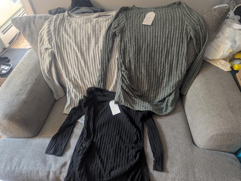 3 Pack Maternity Sweaters Long Sleeve Ribbed Maternity Shirts Lightweight Stretch Pregnancy Tops Winter Layering customer photo 2