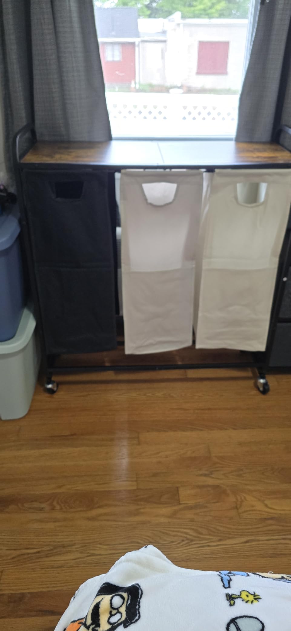 Laundry Sorter 3 Section,Laundry Basket with Wheels,3x15.8 Gal (60L) Laundry Hamper Organizer with Large Wooden Desktop Sorter,Pull-Out and Removable 900D Oxford Fabric Laundry Bags for Laundry Room customer photo 2