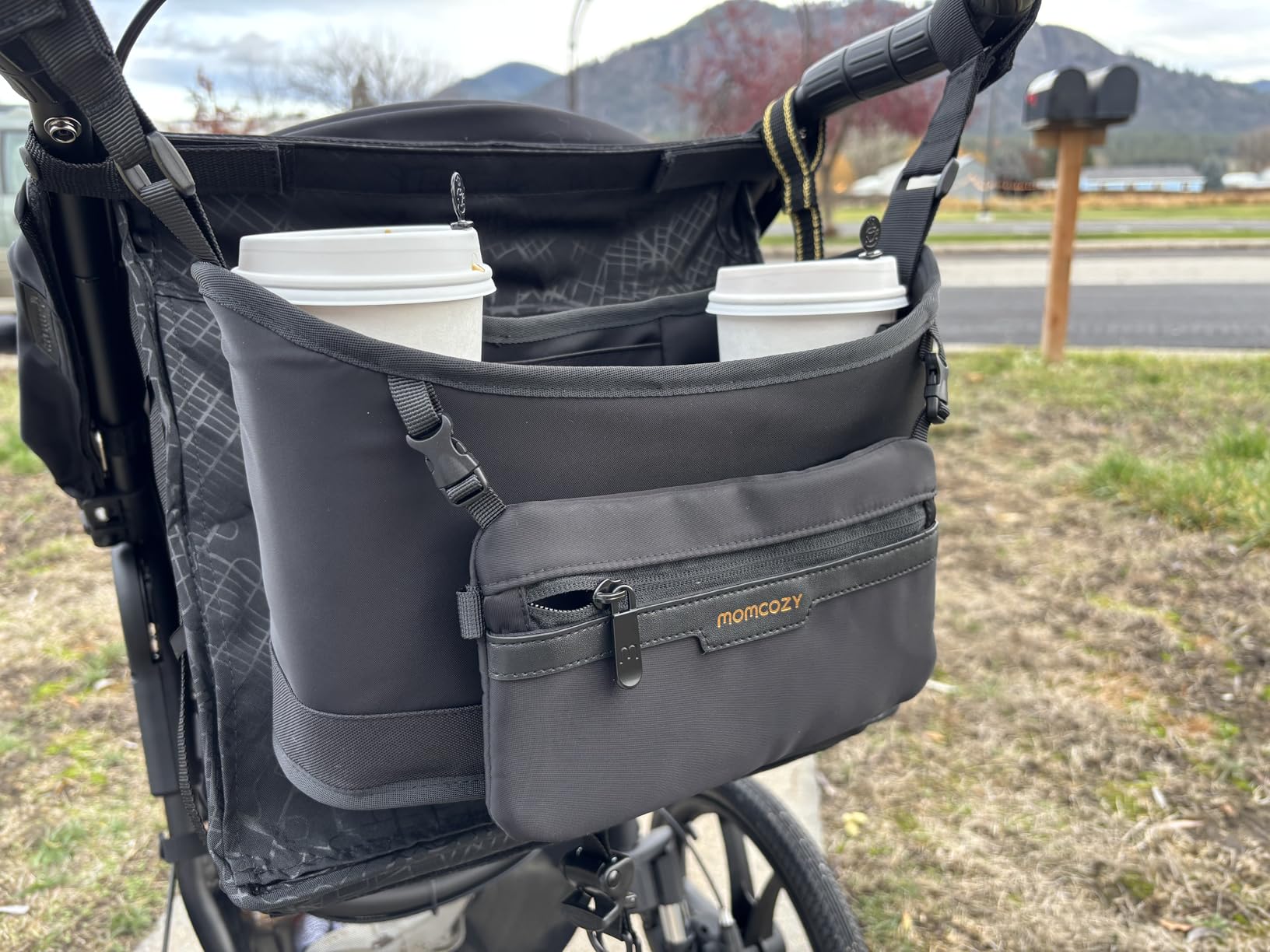 Momcozy Universal Stroller Organizer | Minimalist Caddy with 2 Insulated Bottle Holder | Silicone Anti-Slip Straps | Detachable Mini Pouch | Durable Dense-Weave, Fits for UPPAbaby/Doona & More customer photo 1
