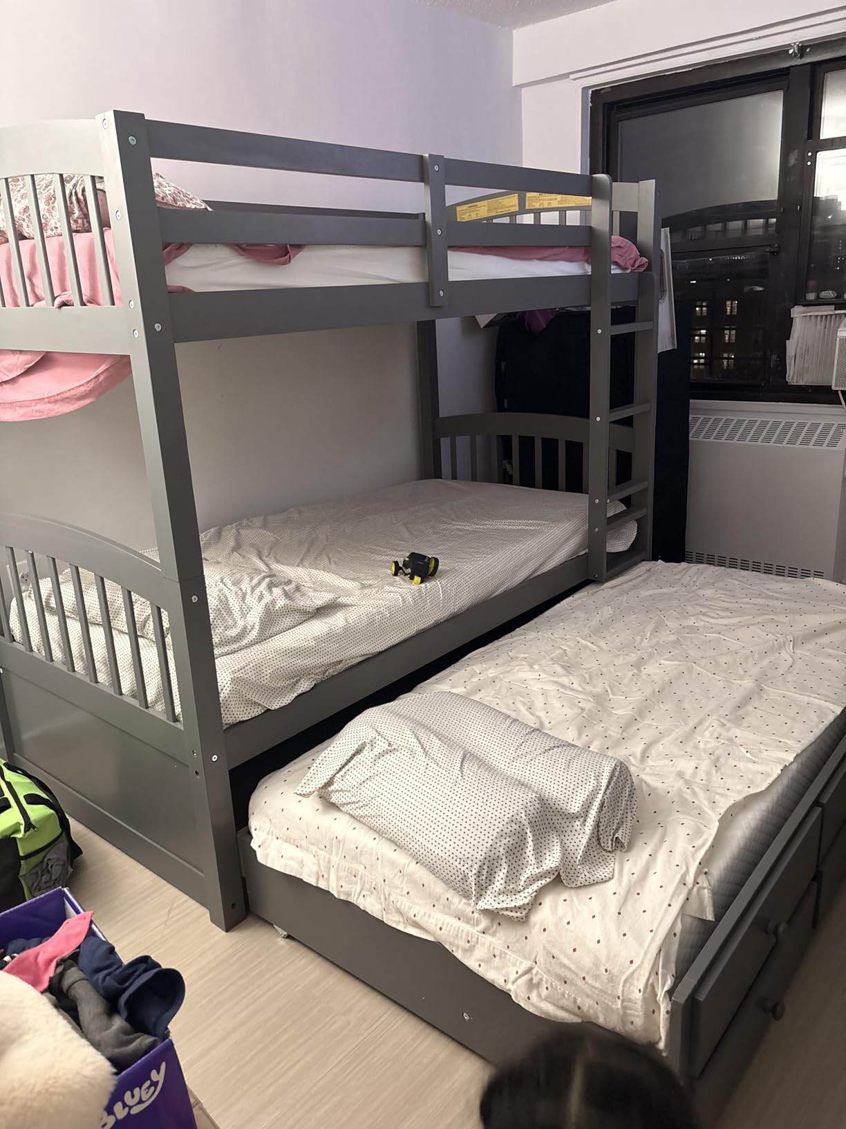 Harper & Bright Designs Twin-Over-Twin Bunk Bed with Two Storage Drawers, Solid Wood Twin Size Bunk Bed with Guardrail and Removable Ladder, Can be Converted Into 2 Separate Beds, Grey customer photo 1