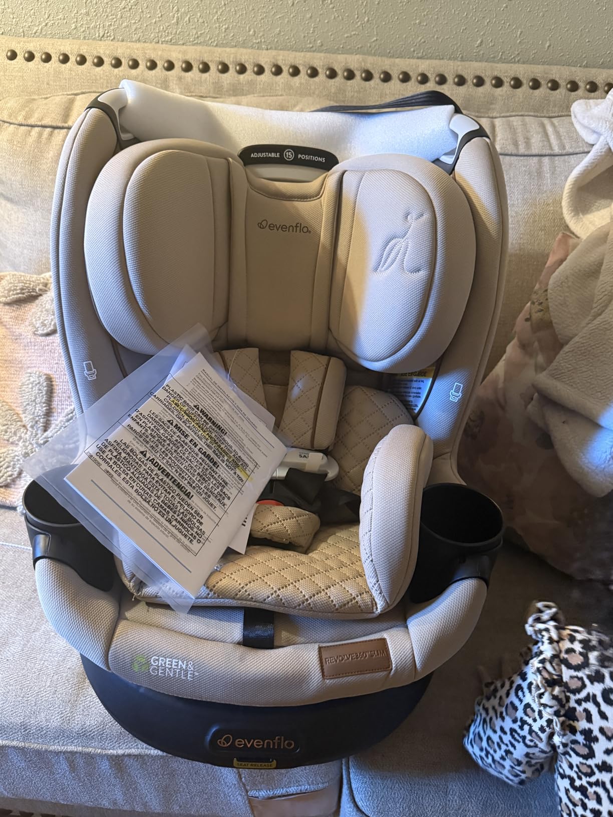 Evenflo Revolve360 Slim 2-in-1 Rotating Car Seat with Green & Gentle Fabric (Agate) customer photo 2