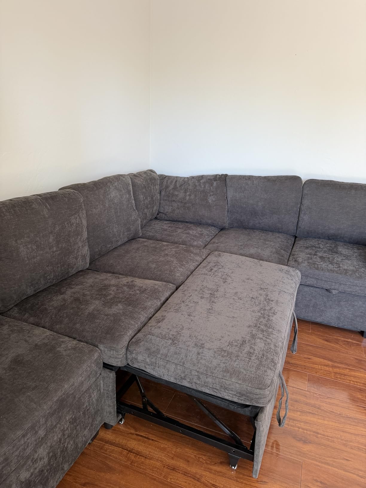 108 Inch Sectional Sleeper Sofa with Pull Out Bed, U Shaped 7 Seat Modular Sectional Sofa with Storage, Sectional Couches for Living Room, Cloud Modular Couch, Removable Sofa Cover, Dark Grey customer photo 2