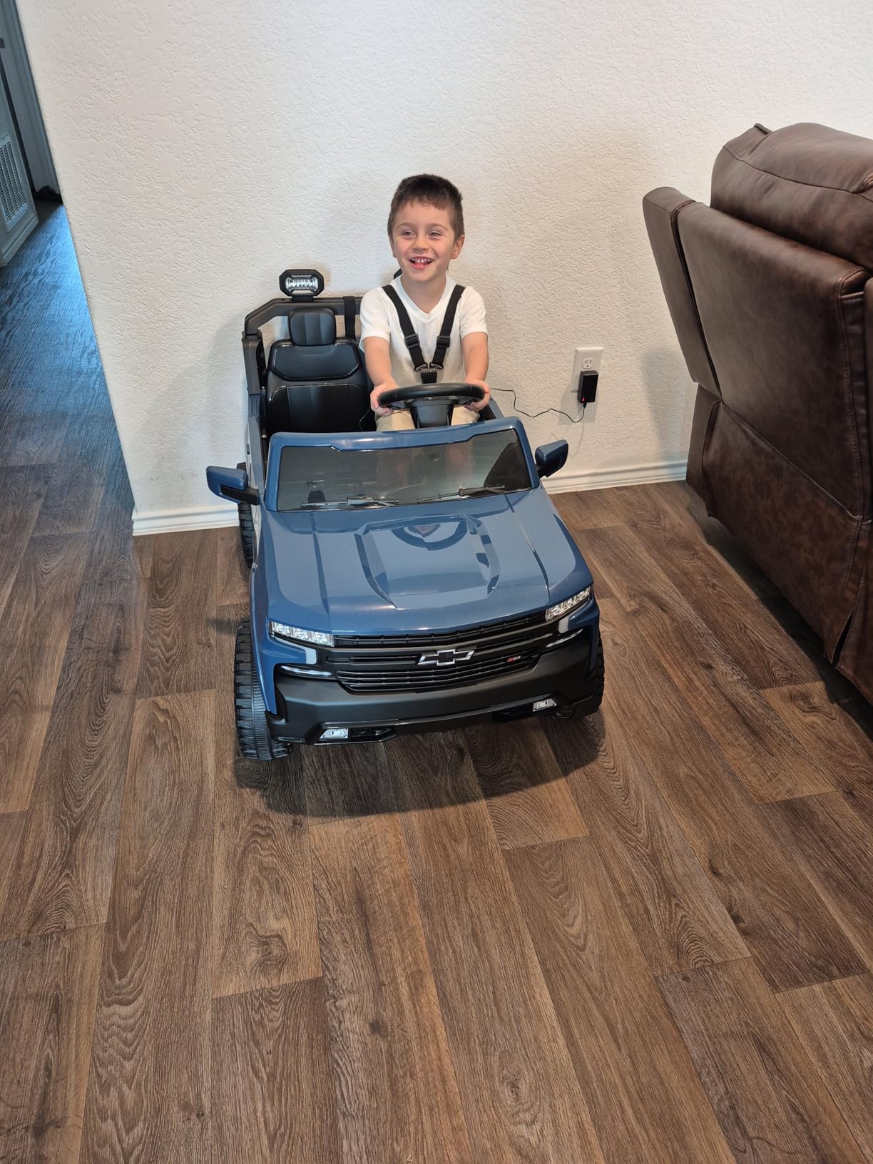 First Ride On 24V 2 Seater Ride on Car for Kids, Licensed Chevrolet Silverado Electric Car for Kids with Remote Control, Toddler Car with Bluetooth, LED Lights, Seat Belts and Spacious Design (White) customer photo 2
