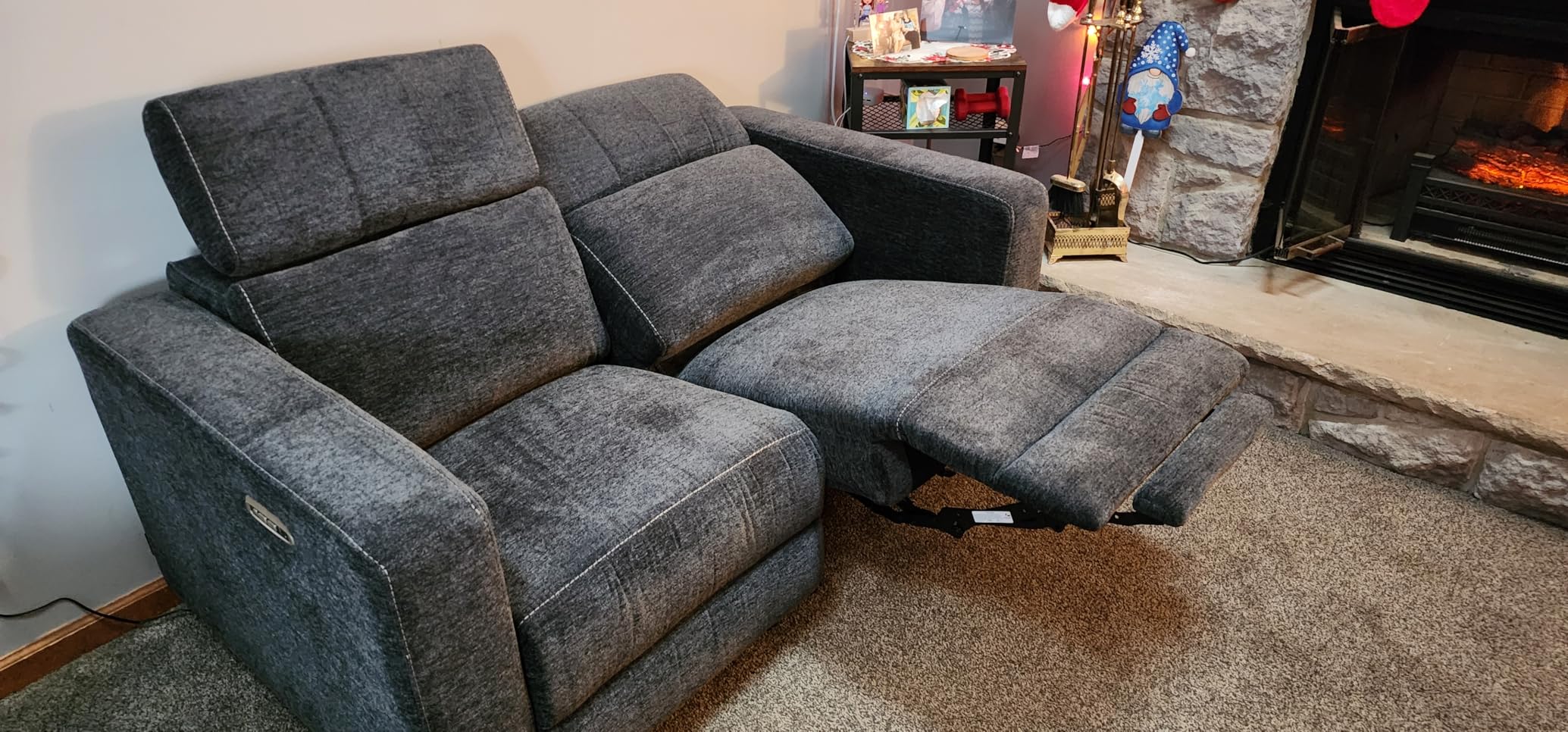 MCombo 88.6'' Reclining Sofa, Wall Hugger Power Recliner Sofa with Adjustable Headrest, USB A & C Charge Ports, Wood Legs, for Living Room (Fabric, HL198M3) (Beige, 3-Seater) customer photo 1