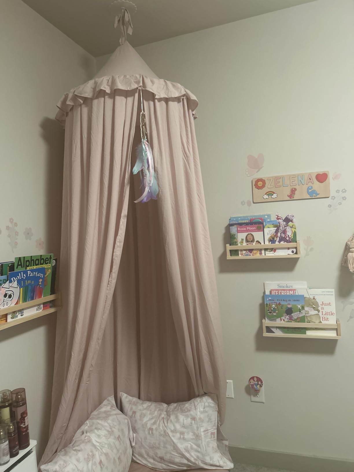 Akiky Kids Bed Canopy for Crib & Twin Size with Ruffles Dreamcatcher, Princess Girls Nursery Room Decor customer photo 2