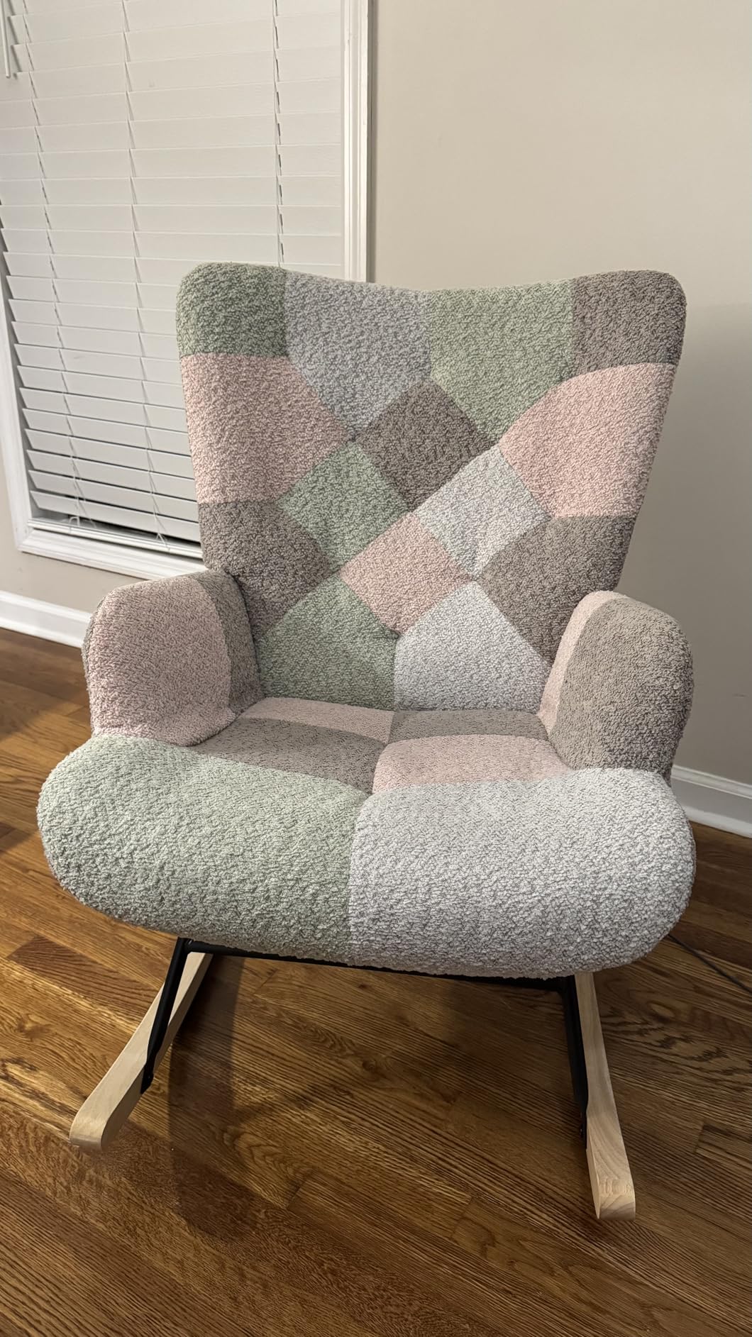 Giantex Rocking Chair Nursery, Boucle Upholstered Glider Rocker with Ergonomic High Backrest, Rubber Wood Legs & Side Pocket, Modern Accent Chair for Bedroom, Living Room customer photo 2
