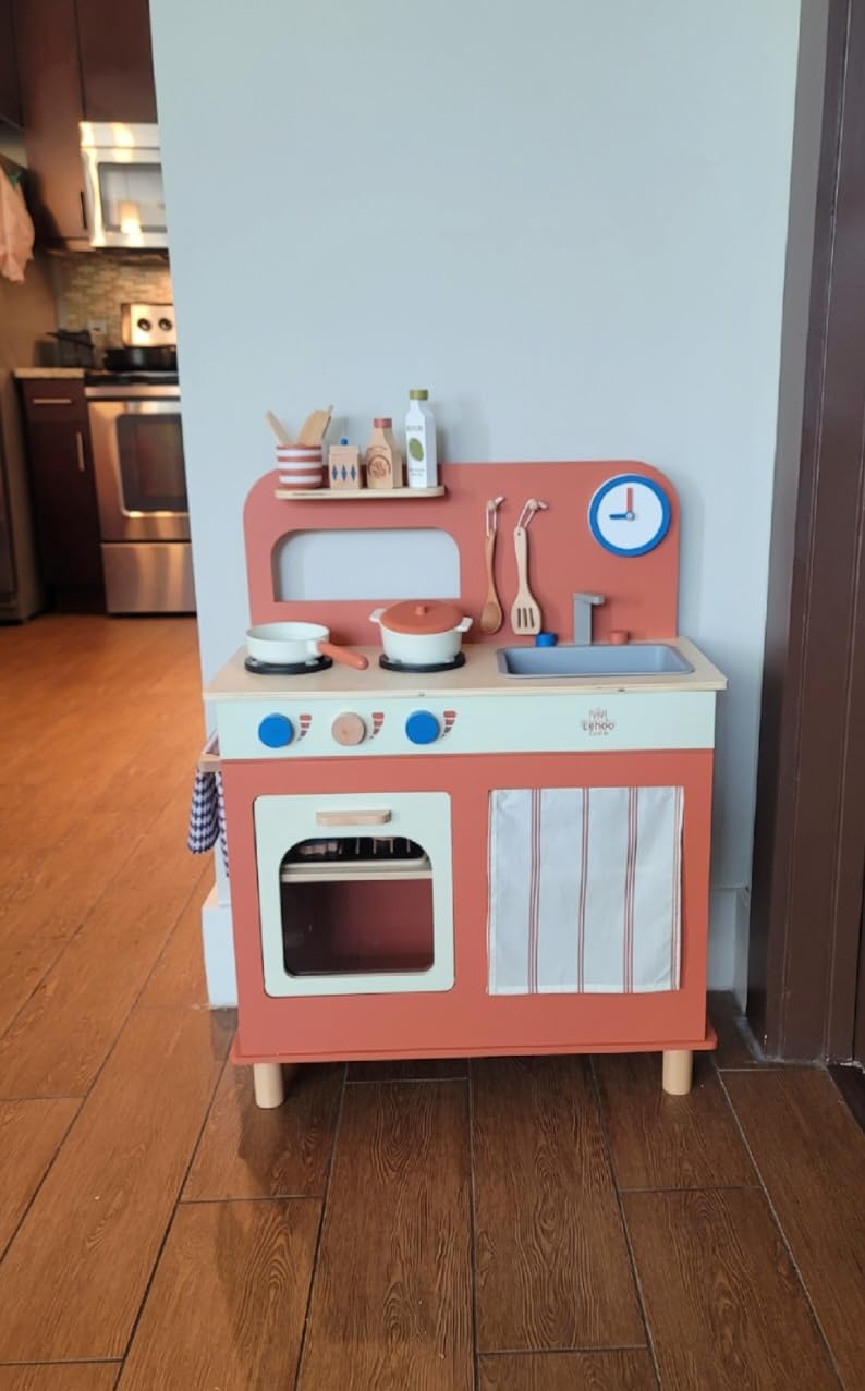 Lehoo Castle Kids Play Kitchen for Toddlers 1-3, Wooden Kitchen Playset Small, Pretend Play Kitchen Toys with Play Food Pots and Pans Accessories customer photo 1