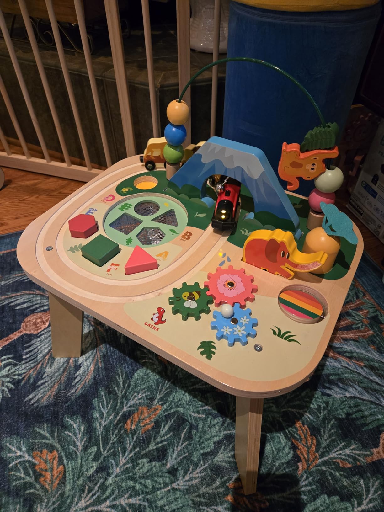 WINGYZ Activity Table for 1 Year Old Toddler, 9-in-1 Multi-Colorful Wooden Montessori Toys, Baby Play Table with Bead Maze Shape Sorter Train Toy, Educational Gifts for 12 Months+ Kids Boys Girls customer photo 1