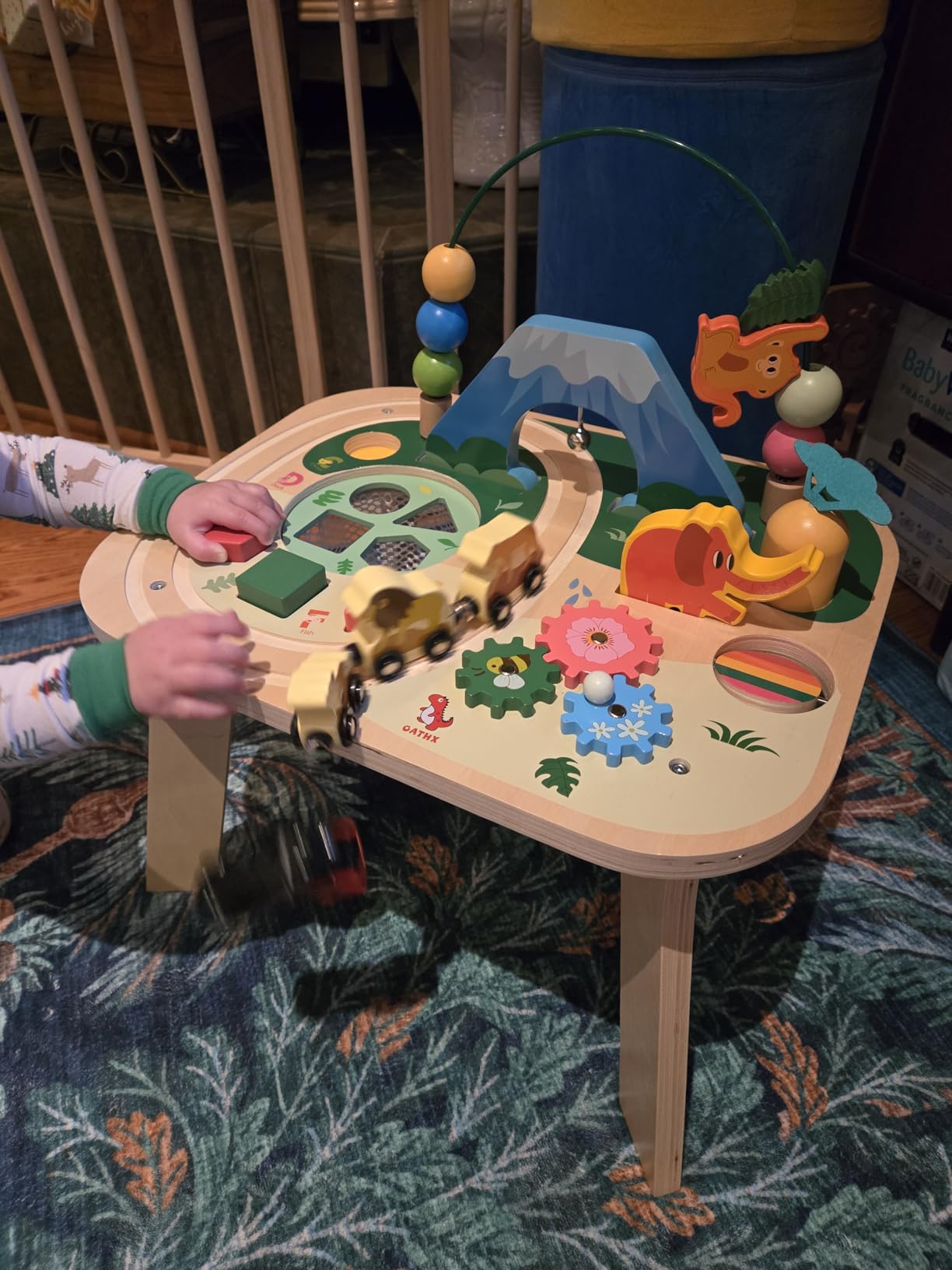 WINGYZ Activity Table for 1 Year Old Toddler, 9-in-1 Multi-Colorful Wooden Montessori Toys, Baby Play Table with Bead Maze Shape Sorter Train Toy, Educational Gifts for 12 Months+ Kids Boys Girls customer photo 2