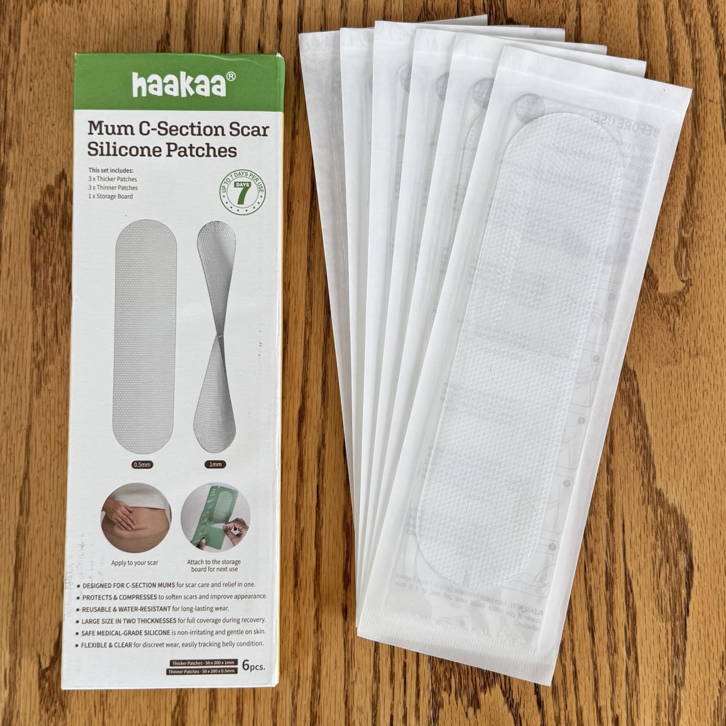 haakaa C Section Scar Silicone Strips, 0.5mm & 1mm Medical Grade Silicone Scar Treatment for Postpartum Recovery, Reusable Silicone Scar Sheets for C-Section & Surgery Scars, Includes Storage Board customer photo 1
