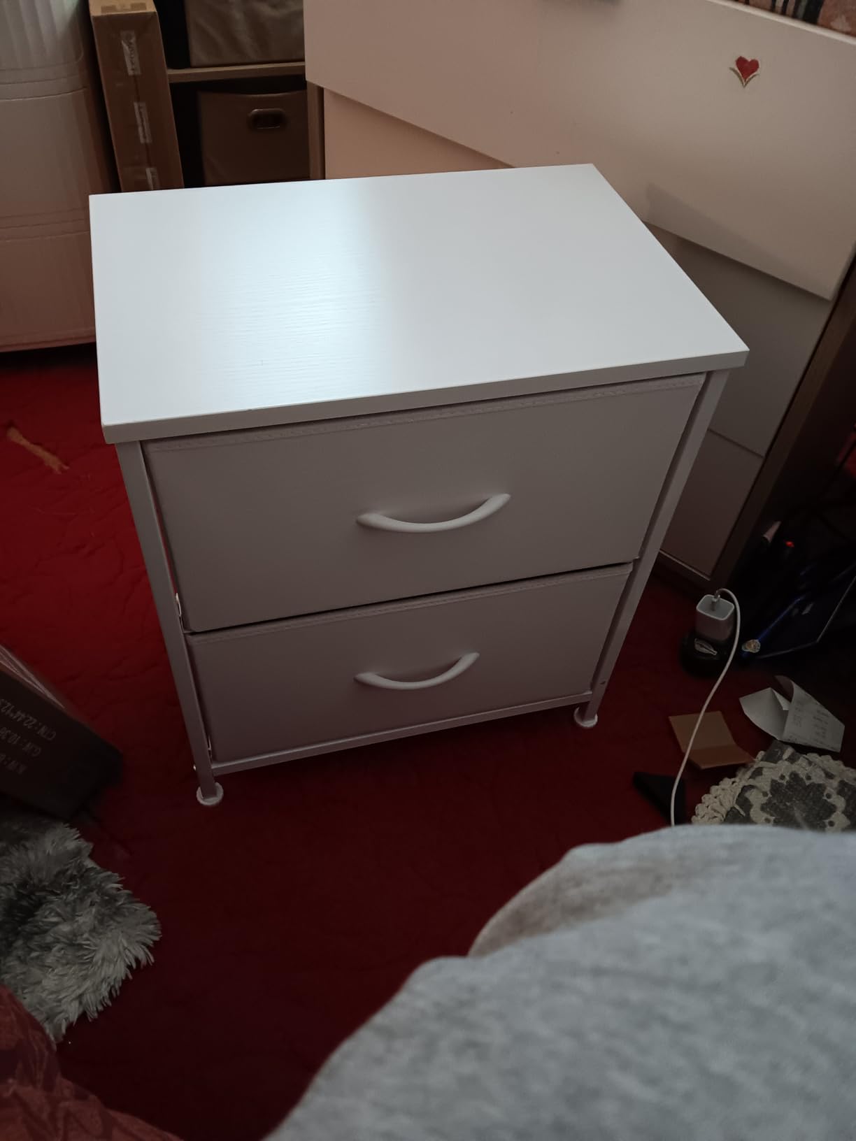 Nightstand Set of 2, Small 2 Drawer Dresser End Table Bedside Furniture, Wooden Top Fabric Bins for Bedroom, Closet, Entryway, Dorm, 11.8