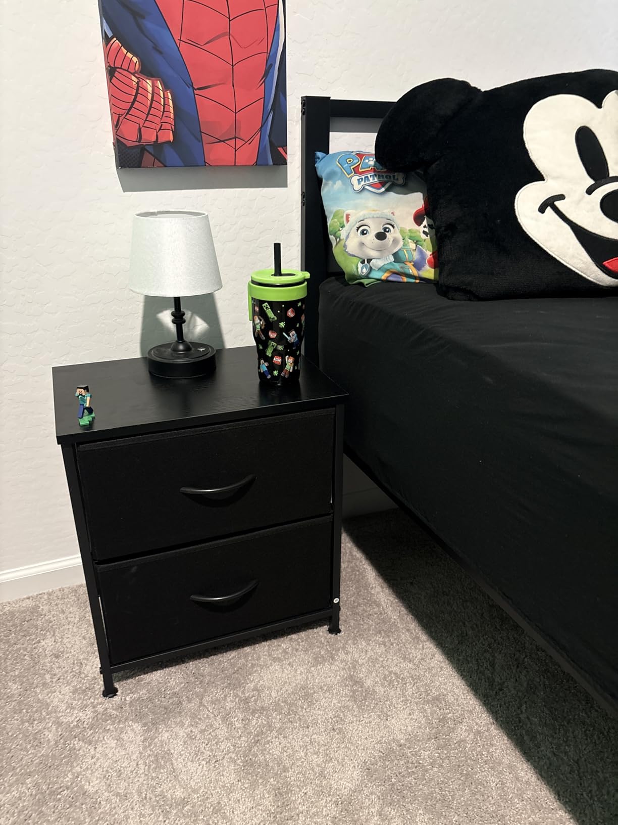 Nightstand Set of 2, Small 2 Drawer Dresser End Table Bedside Furniture, Wooden Top Fabric Bins for Bedroom, Closet, Entryway, Dorm, 11.8