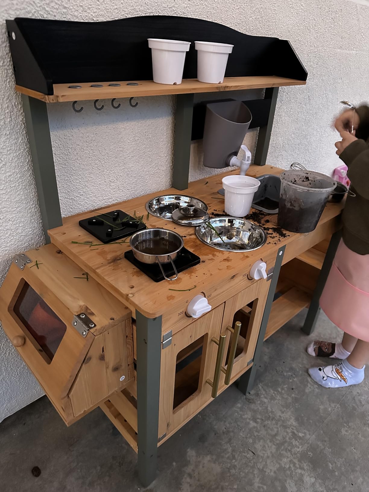 ROBOTIME Mud Kitchen for Kids Outdoor, Wood Outdoor Kitchen with Insect Observation Box & Planter Box, Toddler Play Kitchen with Removable Sink & Faucet, Pretend Outdoor Playset customer photo 1