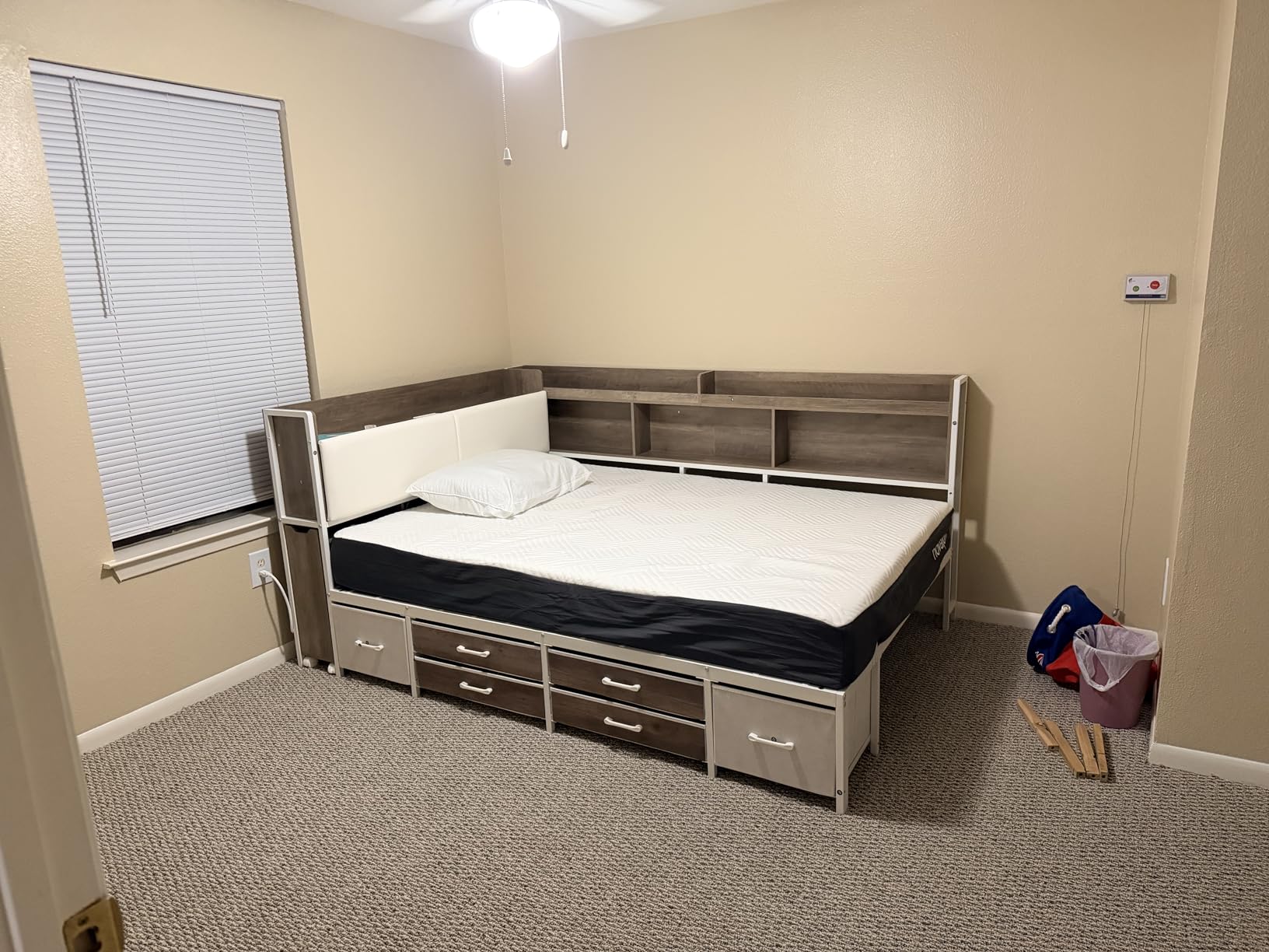 MSmask 14 Inch Corner Bed Frame with Pull-Out Cabinet, Bookcase & Headboard Storage, Twin LED Daybed with 6 Drawers, Charging Station, Twin Size Metal Platform Bed for Kids Teen, Black & Vintage Brown customer photo 2