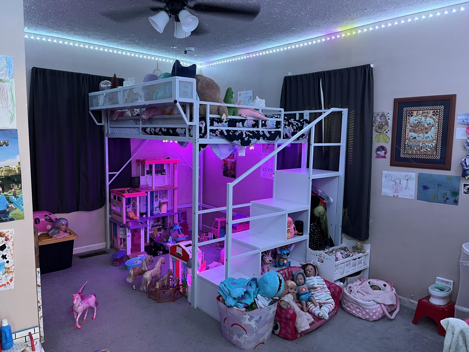 Mirightone Twin Size Loft Bed with Stairs and Storage, Metal Loft Bed Frame with A Shelf and Large Under-Bed Space, Heavy-Duty Loft Beds for Kids Boys Girls Teens, White customer photo 2