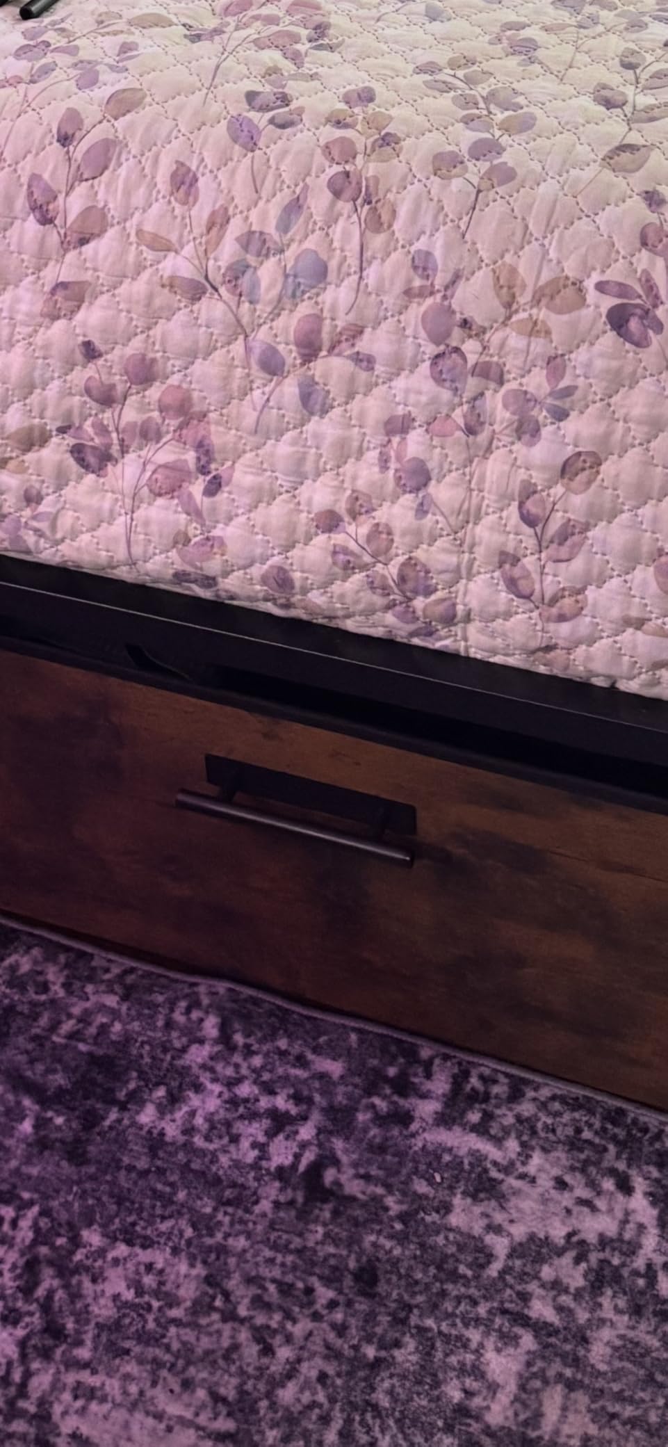 Forestell Twin Bed Frames with Wood Headboard, Metal Platform Bed with 2 Storage Drawers & Shelf, Built in Charging Station & LED Lights, No Box Spring Needed (Vintage Brown) customer photo 2