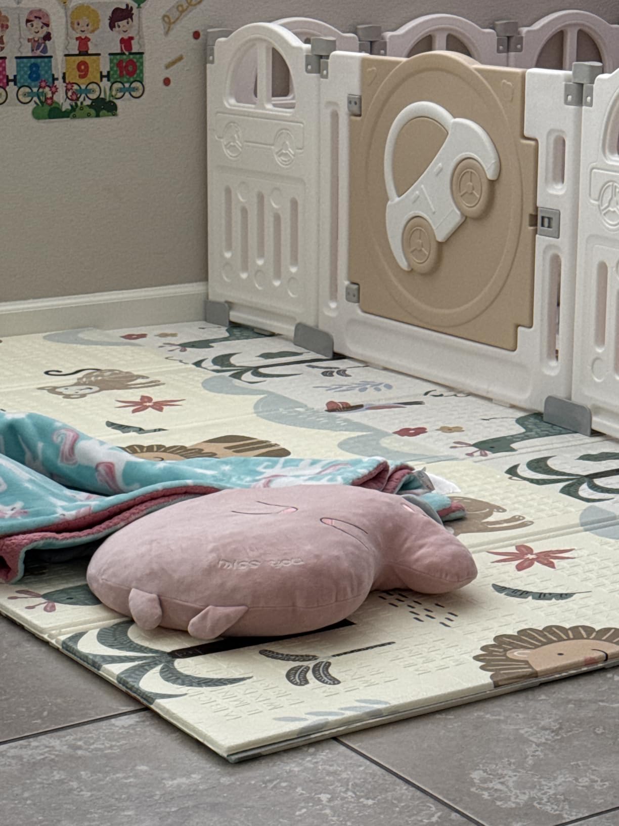 NOONKTY 79x71 Extra Large Baby Play Mat for Floor, Foldable Foam Playmat for Babies 0-12 Months & Kids, Non-Toxic Waterproof Baby Mat for Floor, Thick Playpen Mat for Tummy Time Crawling, Elephant+Mon customer photo 1