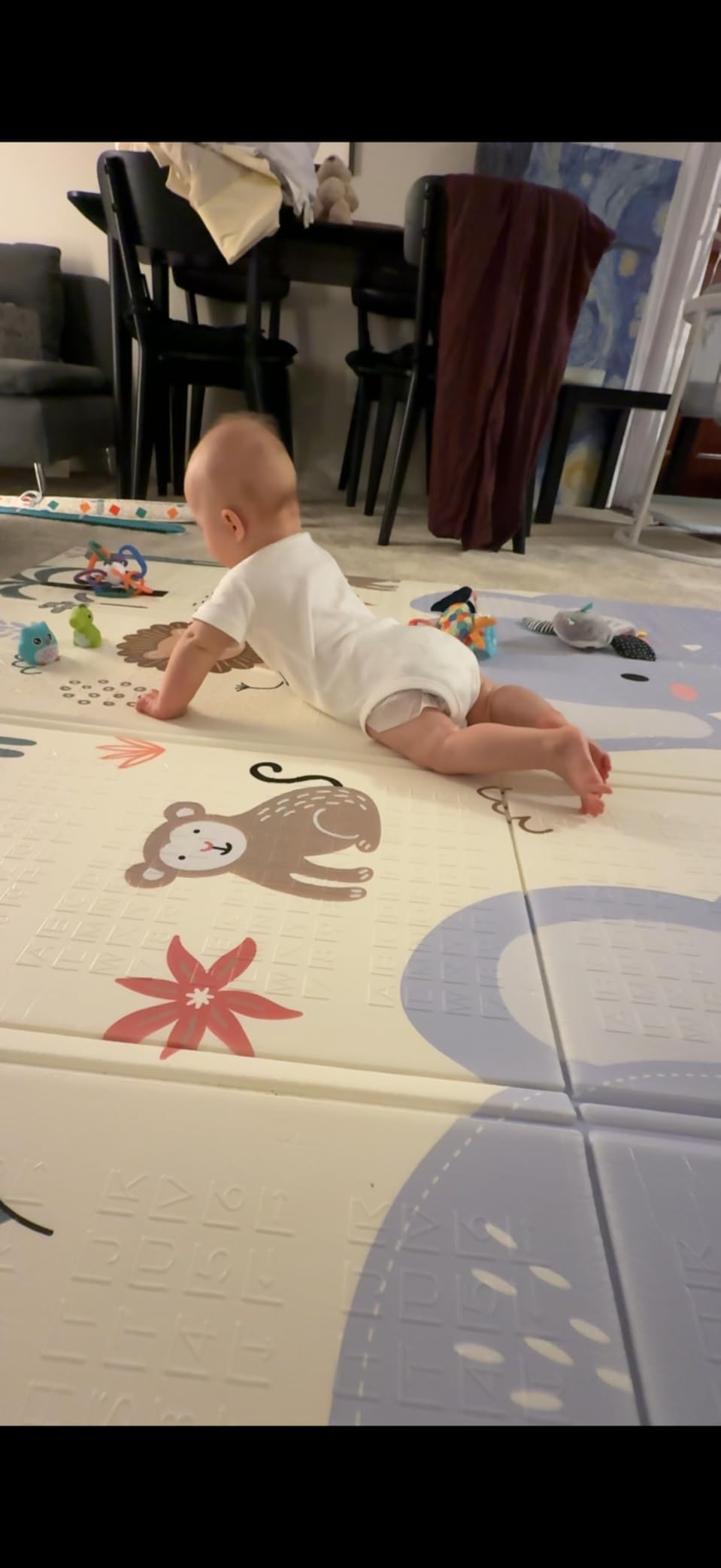 NOONKTY 79x71 Extra Large Baby Play Mat for Floor, Foldable Foam Playmat for Babies 0-12 Months & Kids, Non-Toxic Waterproof Baby Mat for Floor, Thick Playpen Mat for Tummy Time Crawling, Elephant+Mon customer photo 2