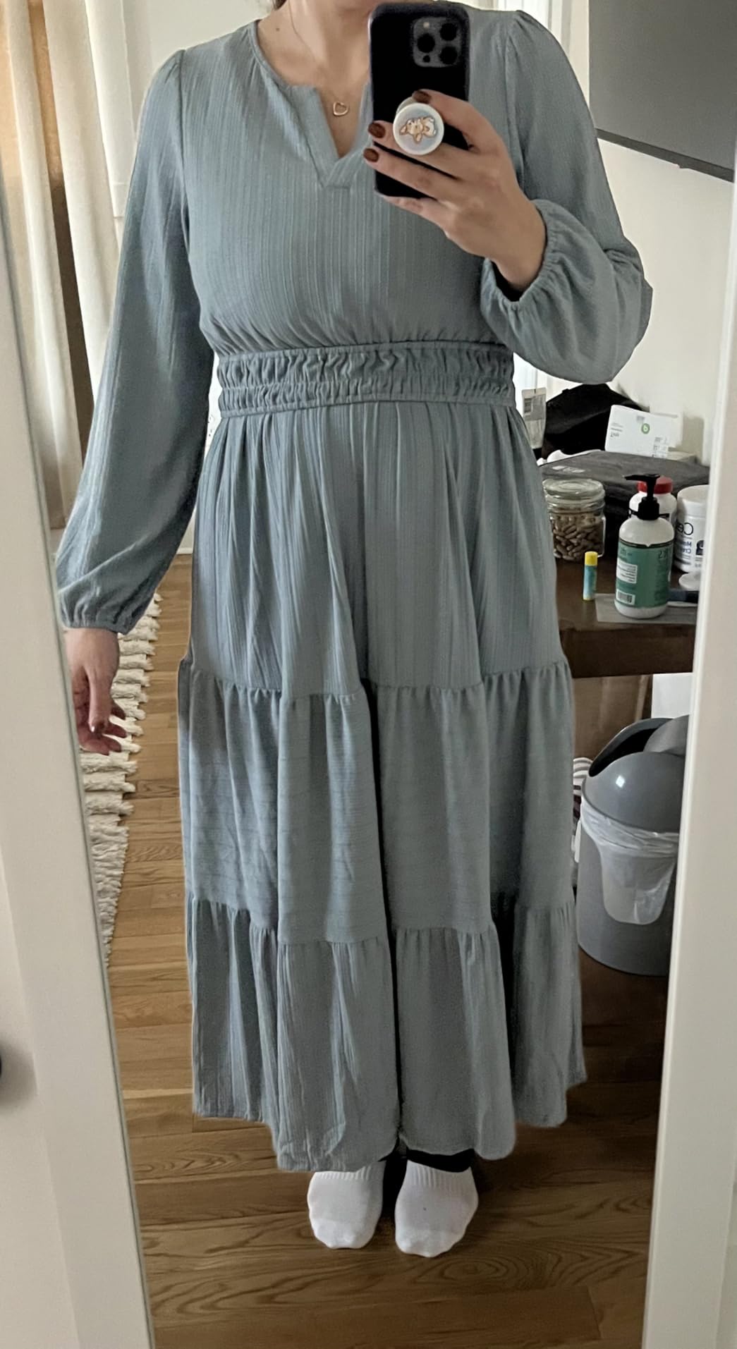 CzzzyL Nursing Fall Dresses for Women Puff Long Sleeve V Neck Tiered Wedding Guest Maxi Dress with Pockets customer photo 2