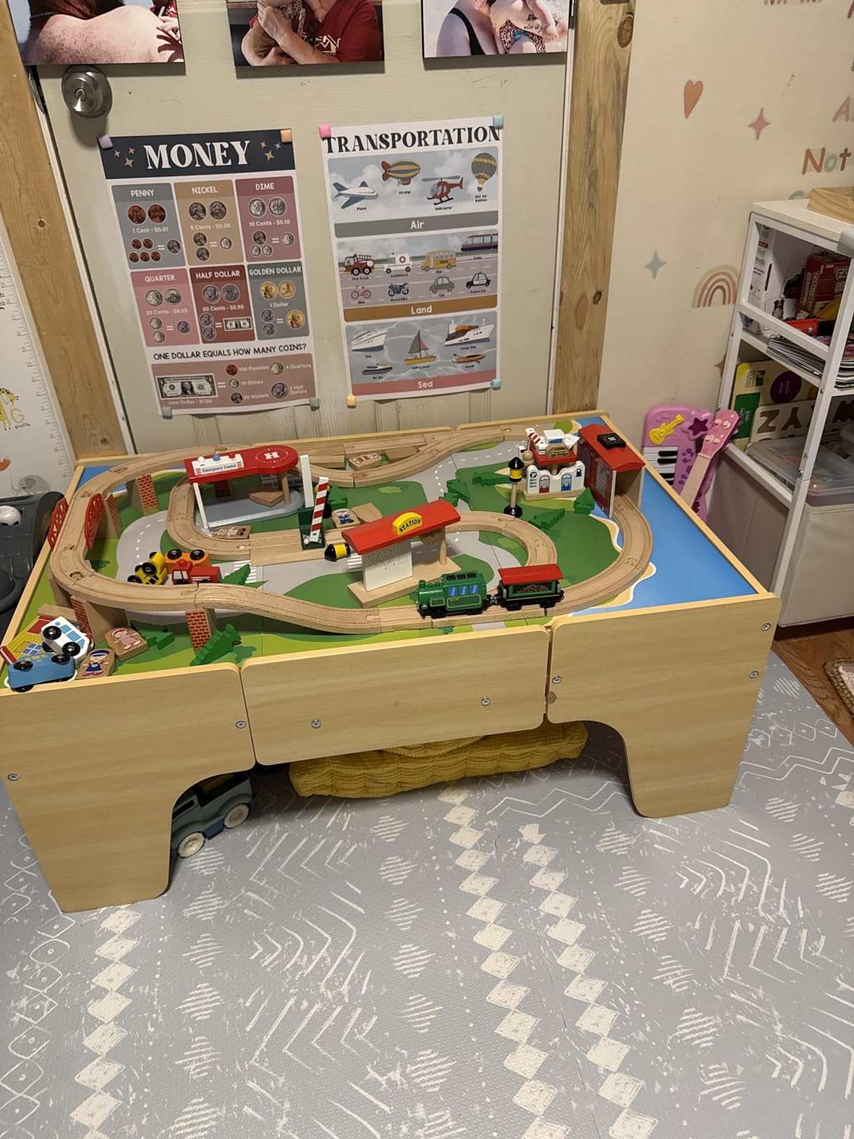 Wooden Train Set & Table for Toddlers, Reversible Activity Table with Storage Drawer, Compatible with Thomas, Birthday Gift for Kids Ages 3-7 customer photo 1